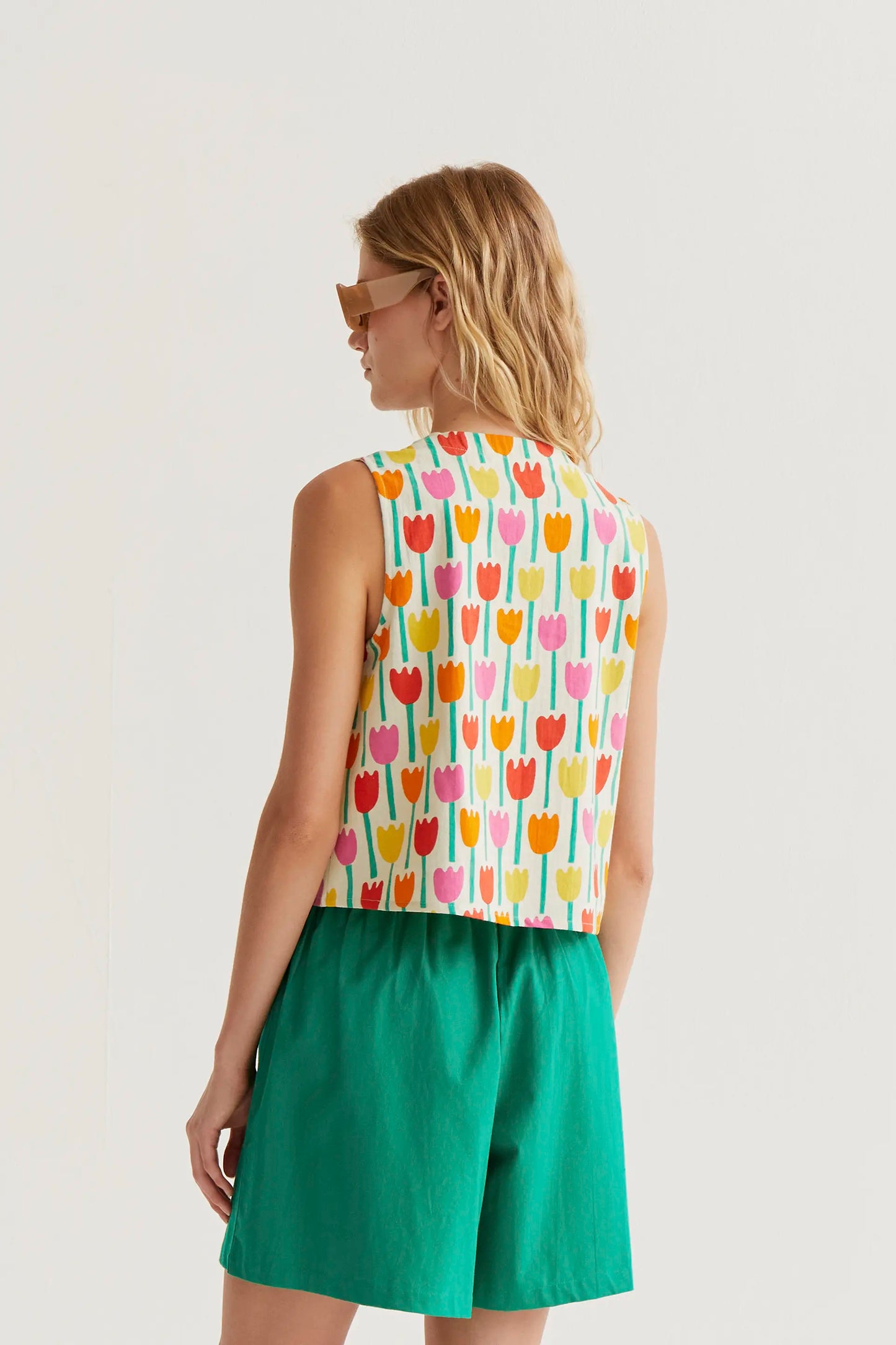 Gilet con stampa a tulipano
