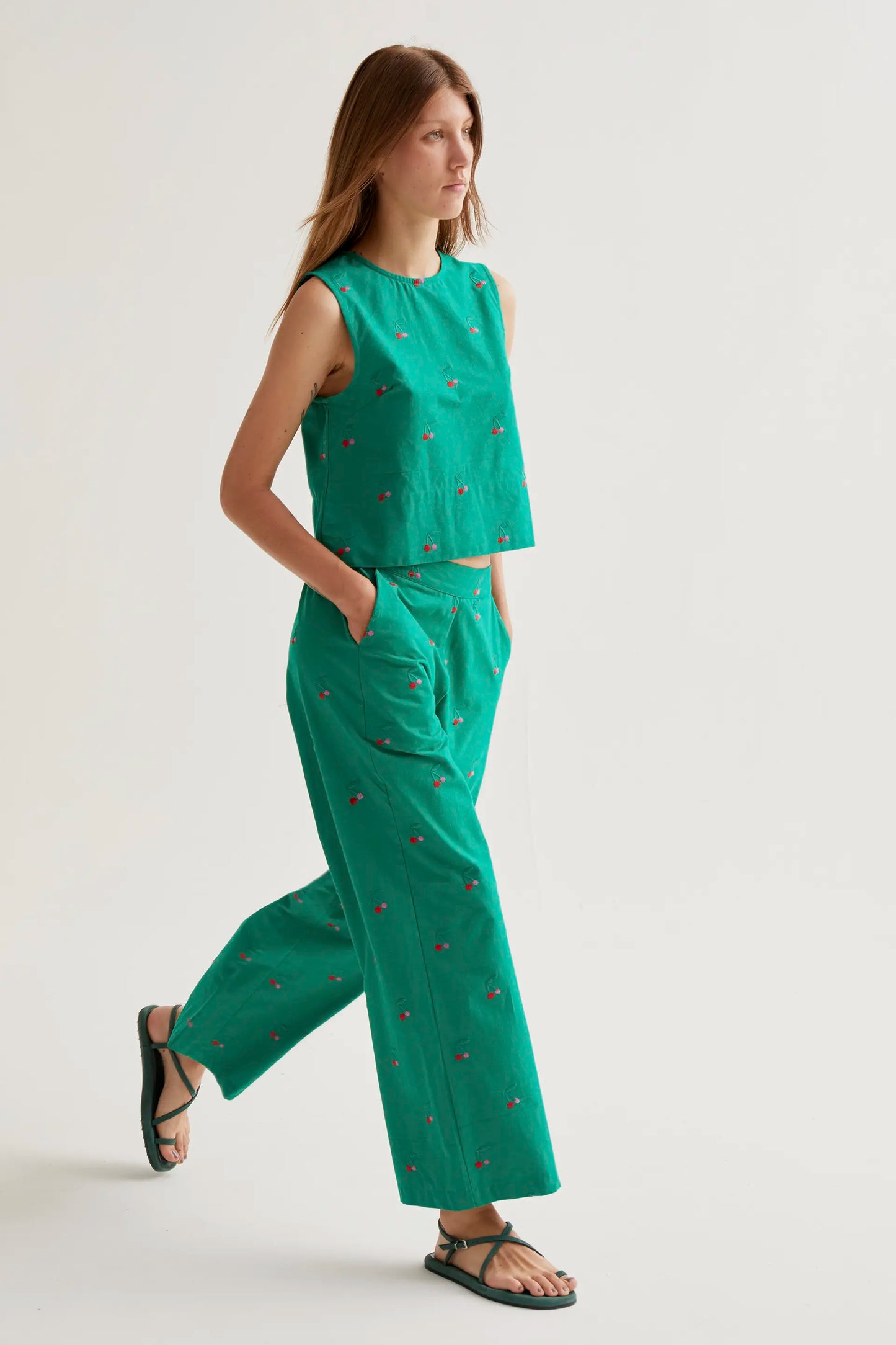 Trousers with Green Cherries print