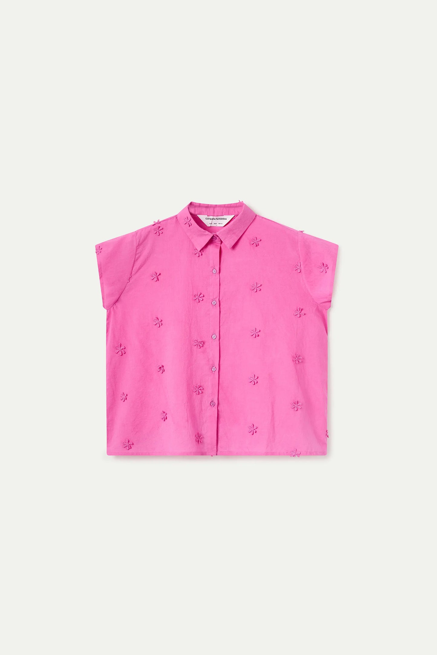 Camisa 100% algodón rosa  con bordado floral