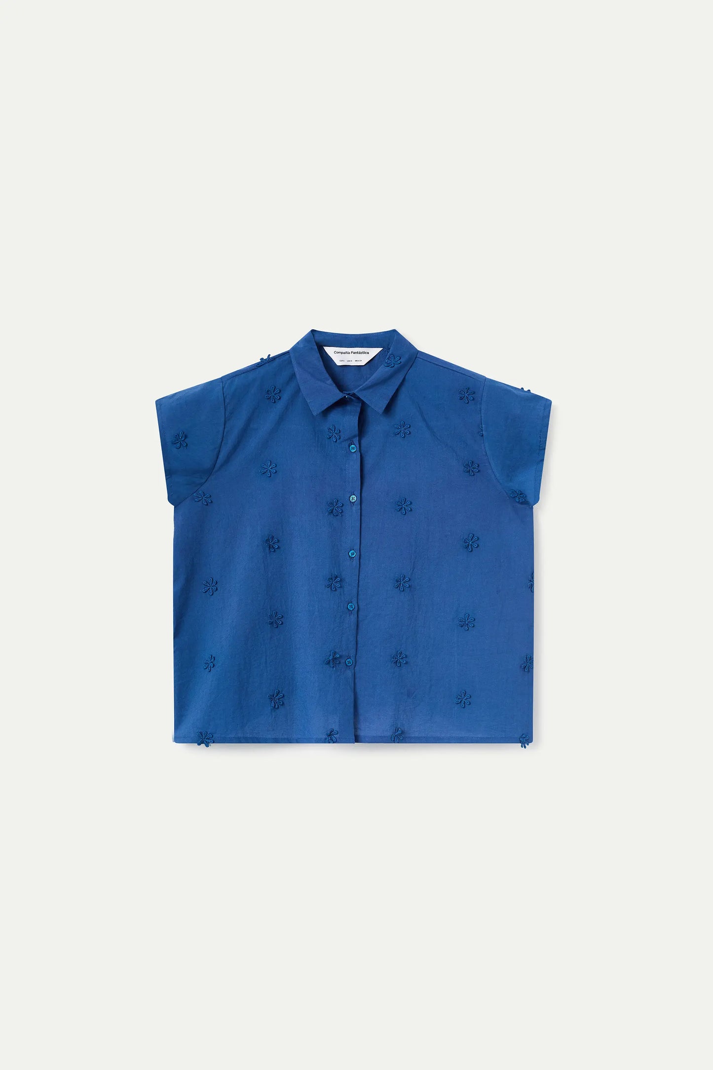 Camisa 100% algodón azul con bordado floral