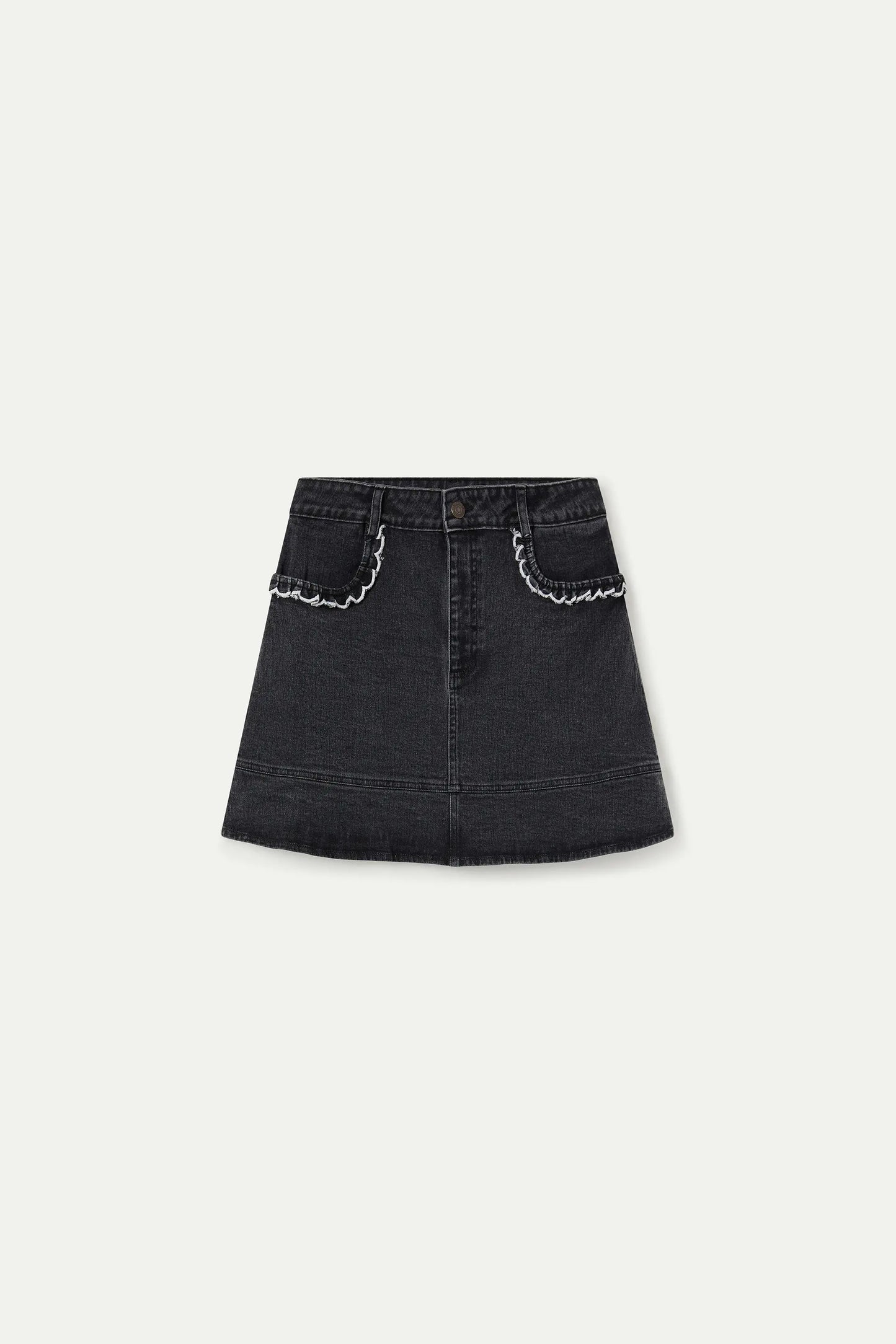 Falda vaquero negro con detalle de volantes