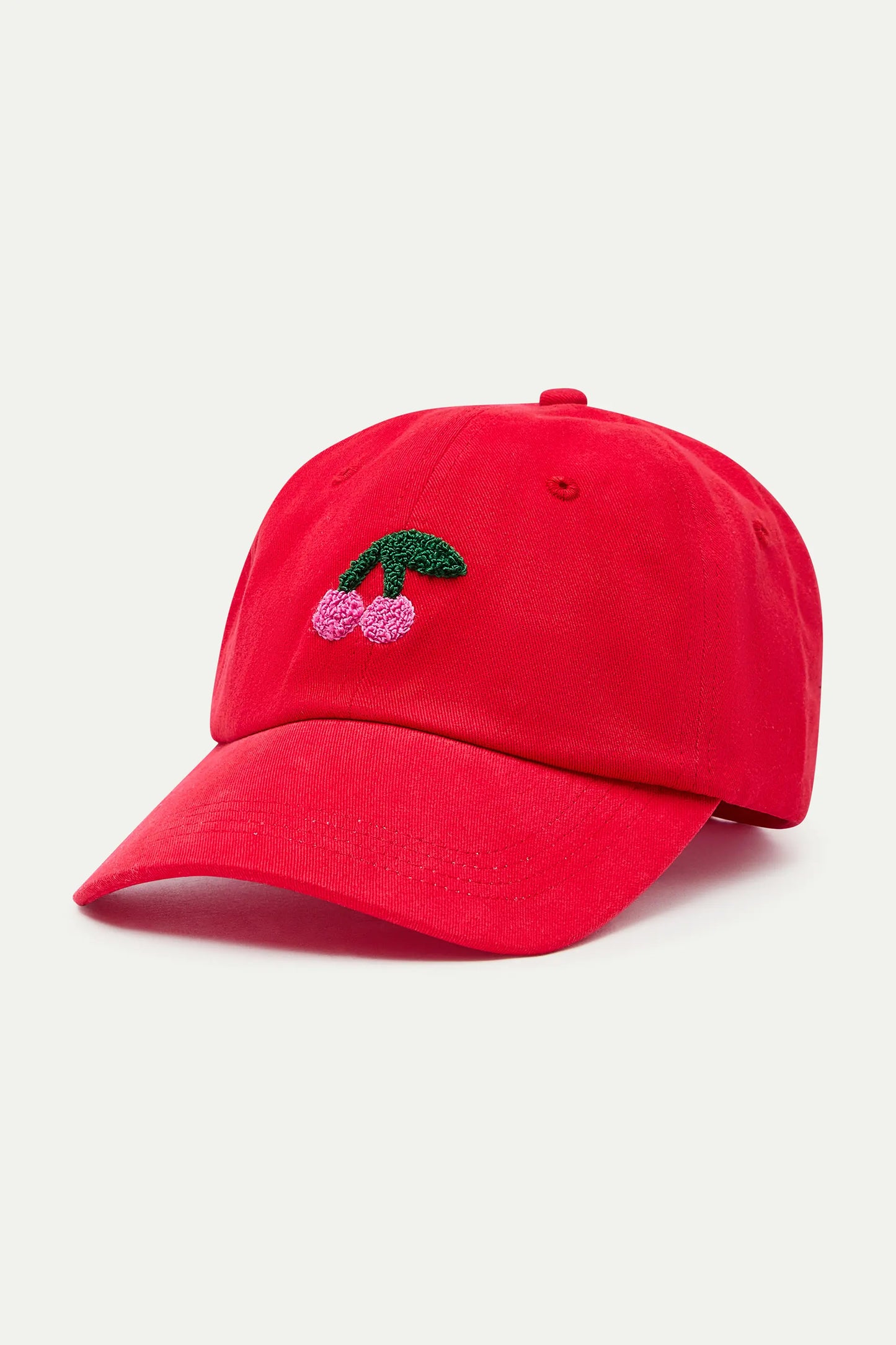 Red cap with cherry embroidery