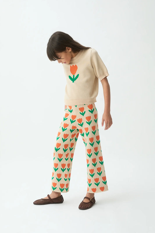 Pantalón de punto de niña con estampado Orange Tulip