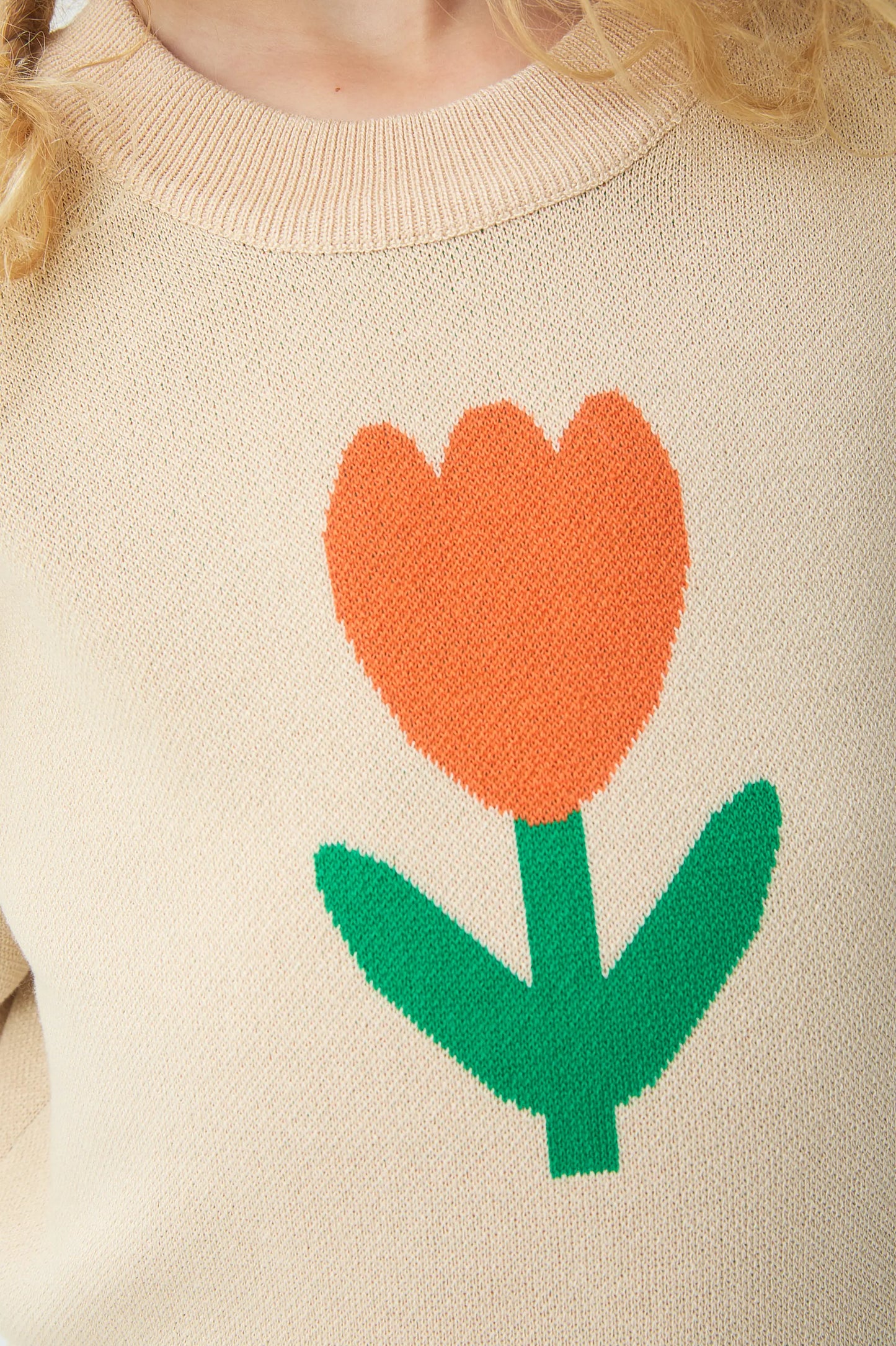Jersey de punto de niña con estampado Big Tulip
