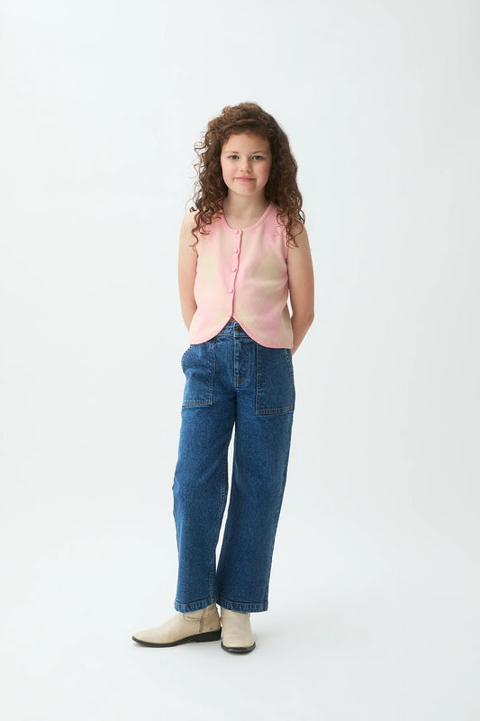 Chaleco de punto jacquard de niña con rombos rosas