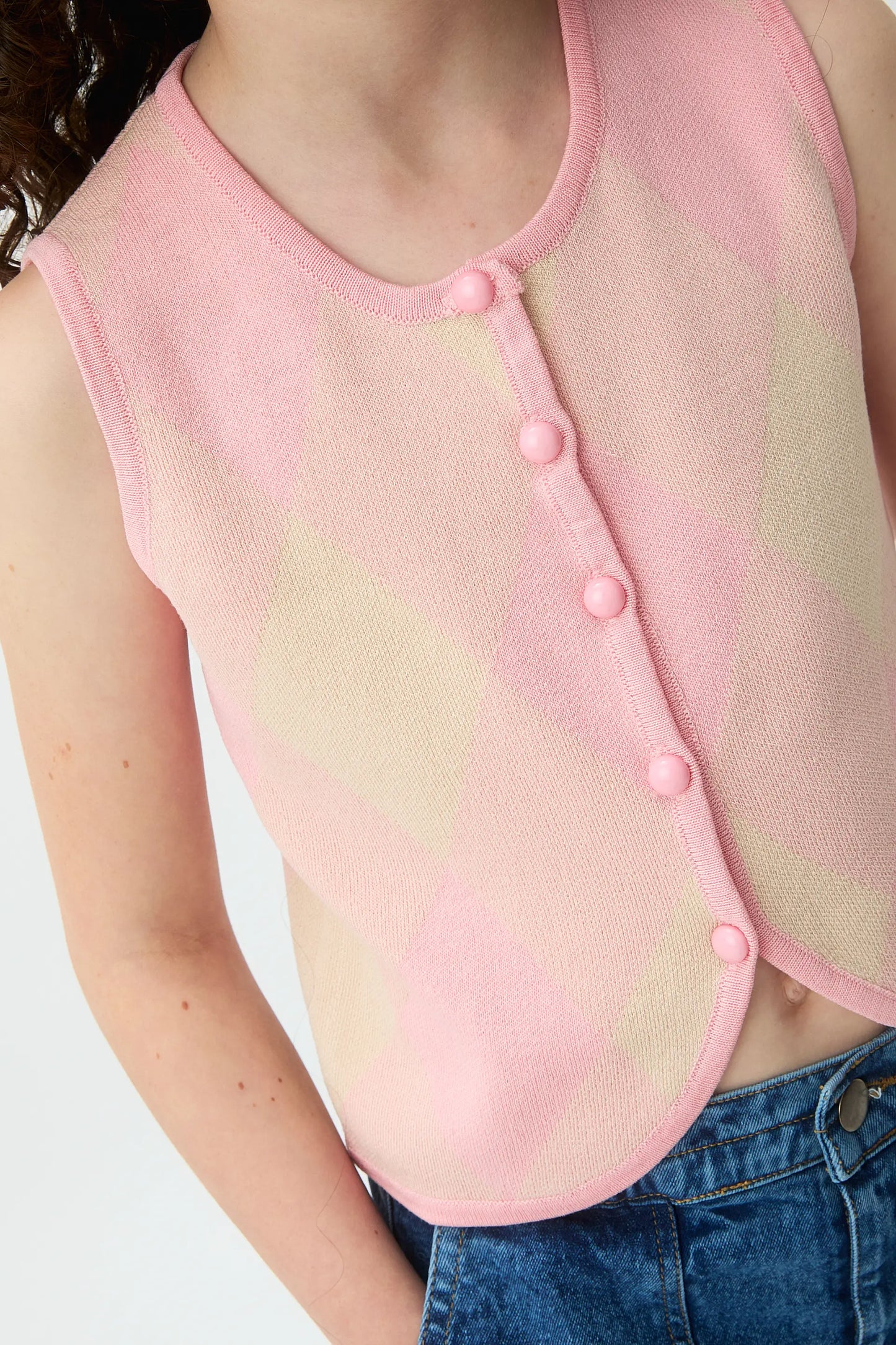 Gilet in maglia jacquard con diamanti rosa per bambina