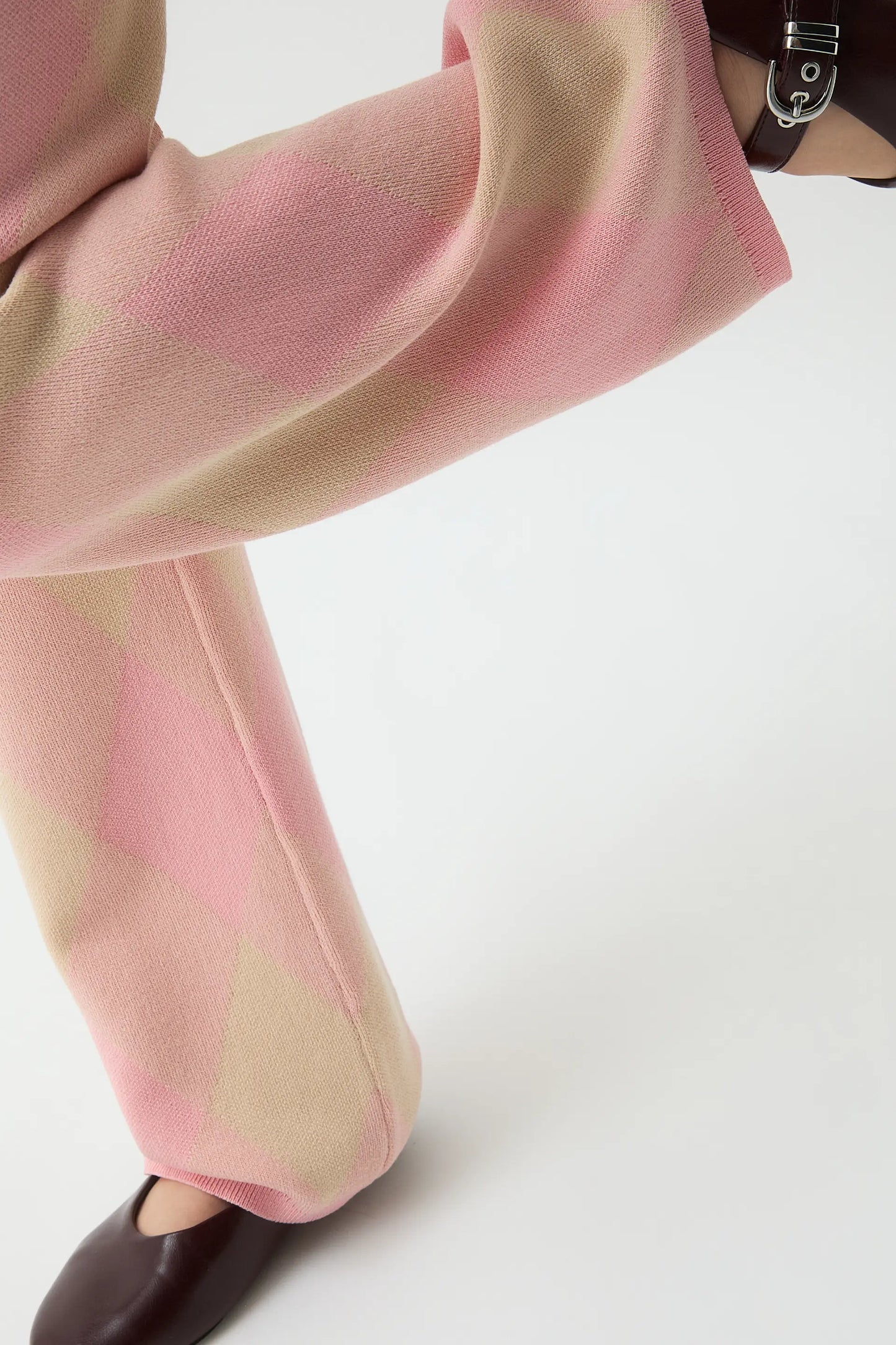 Pantaloni in maglia jacquard con diamanti rosa per bambine
