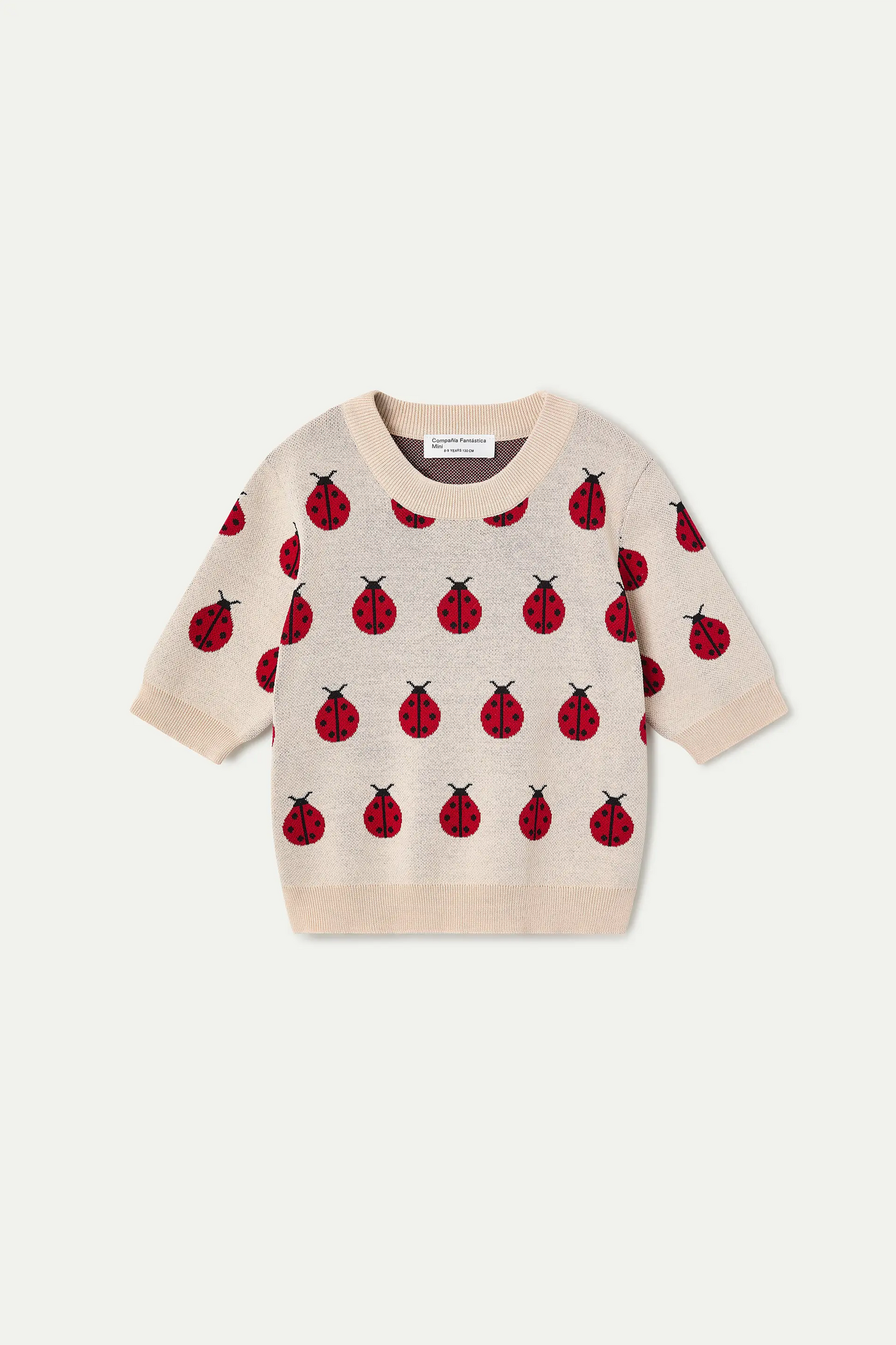 Maglione lavorato a maglia da bambina con stampa Coccinella Rossa