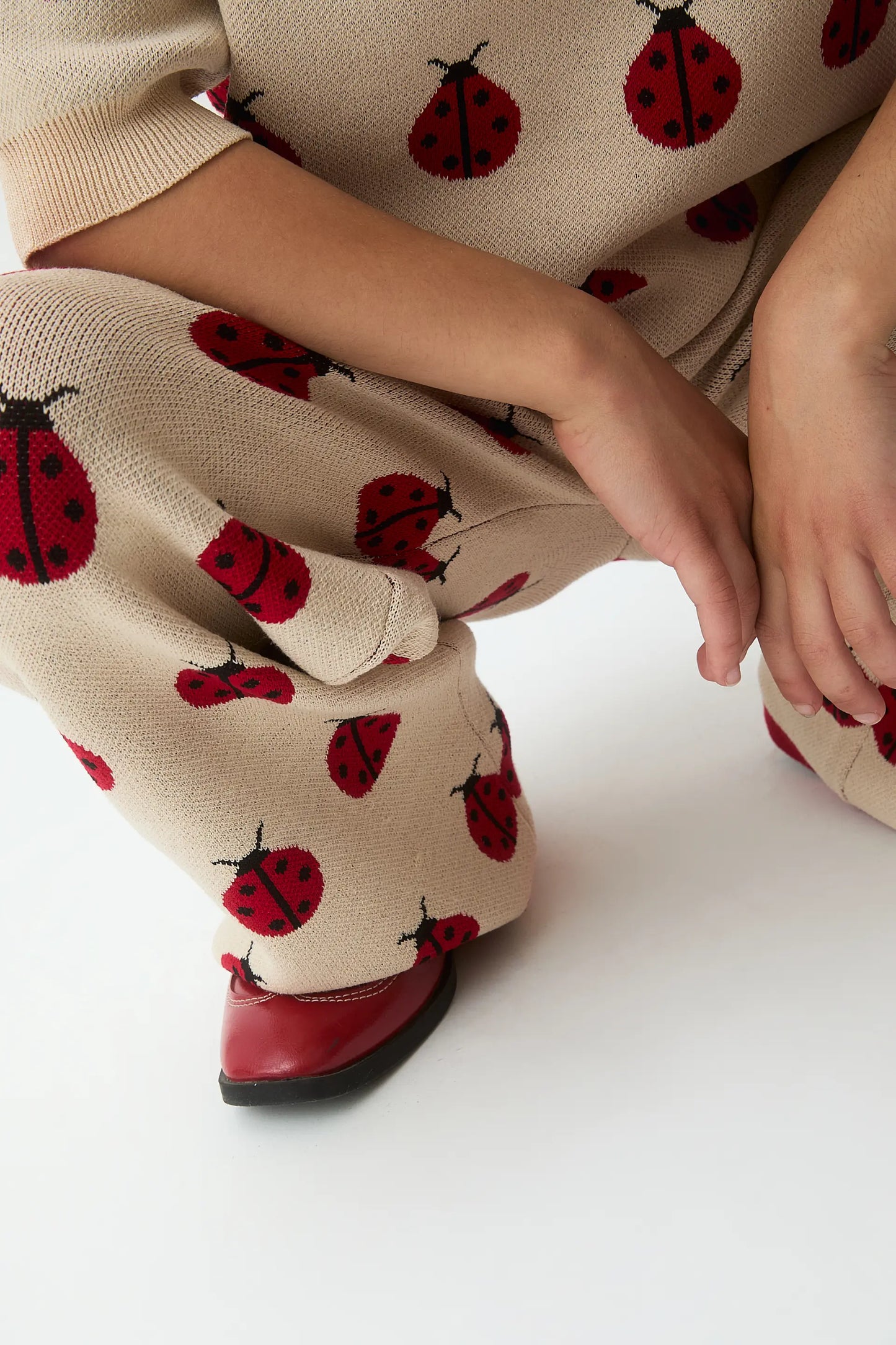 Pantaloni da bambina in maglia jacquard con stampa Red Coccinella