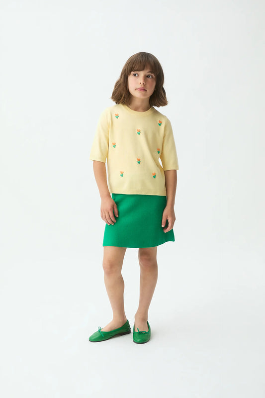 Top de niña punto amarillo con detalle floral