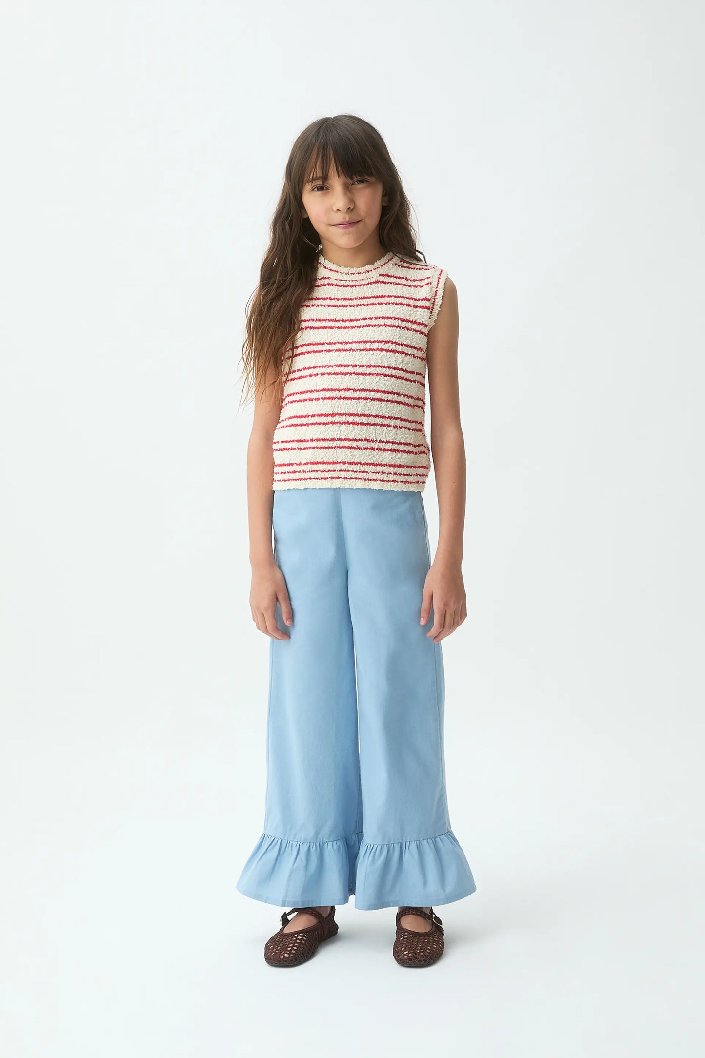 Girl's top with white and red striped print