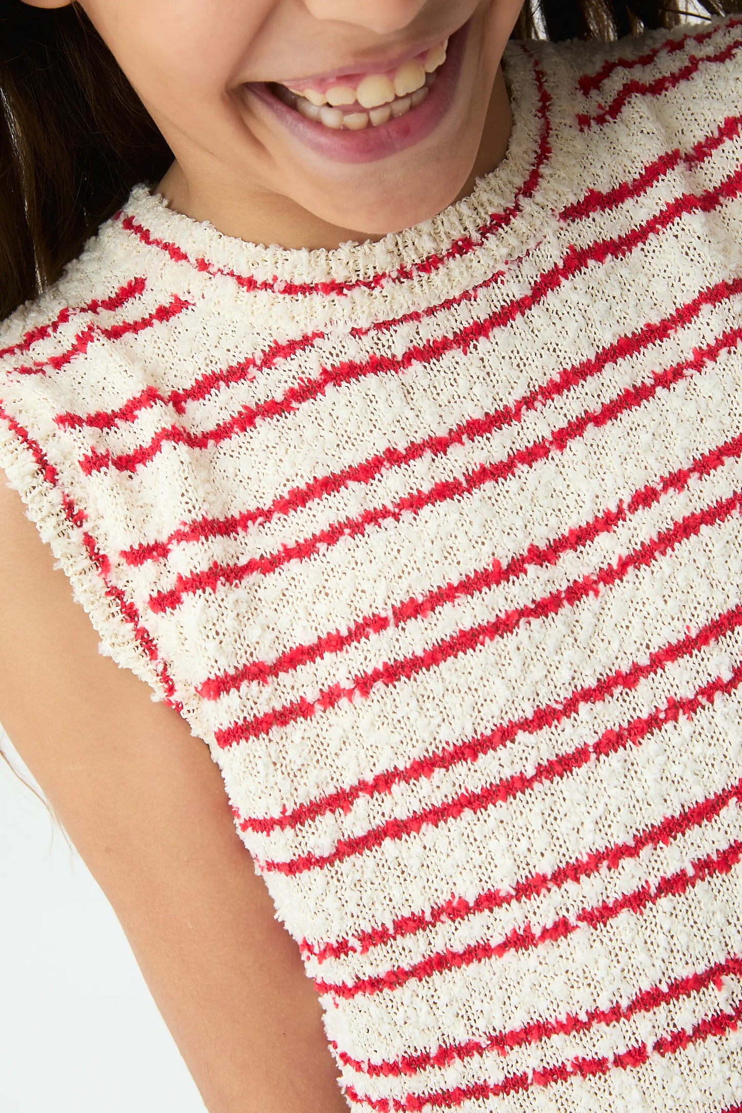 Girl's top with white and red striped print
