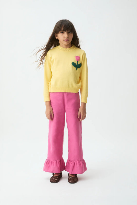 Jersey de niña punto con bordado de flor