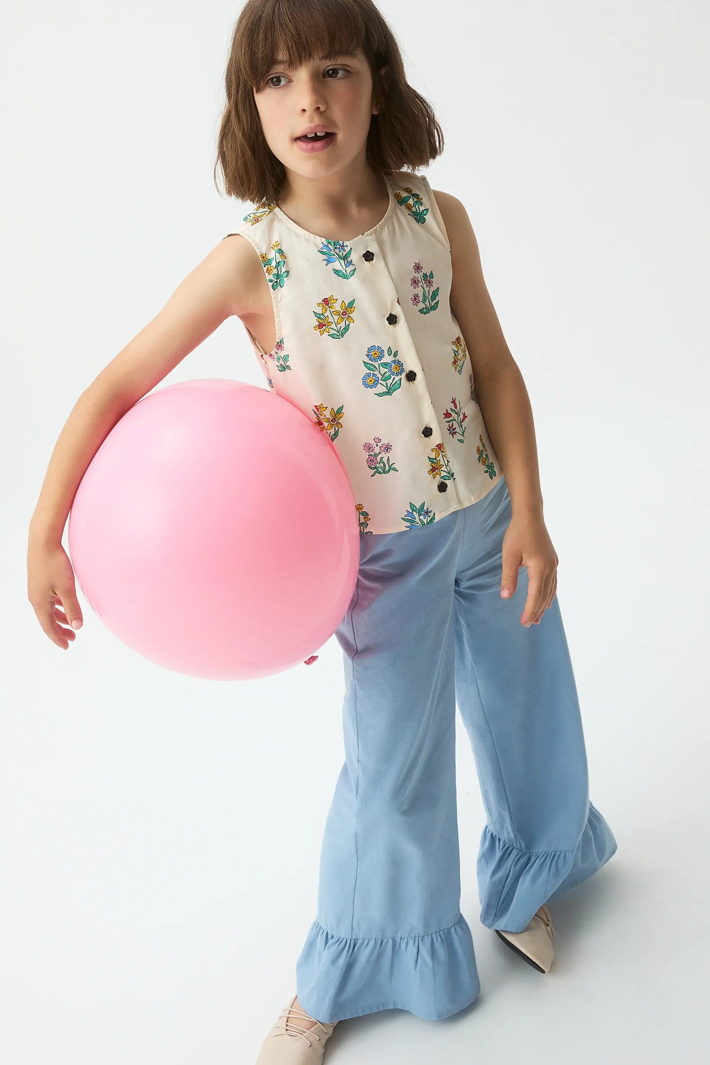 Top da bambina, 100% cotone, con stampa Gardener