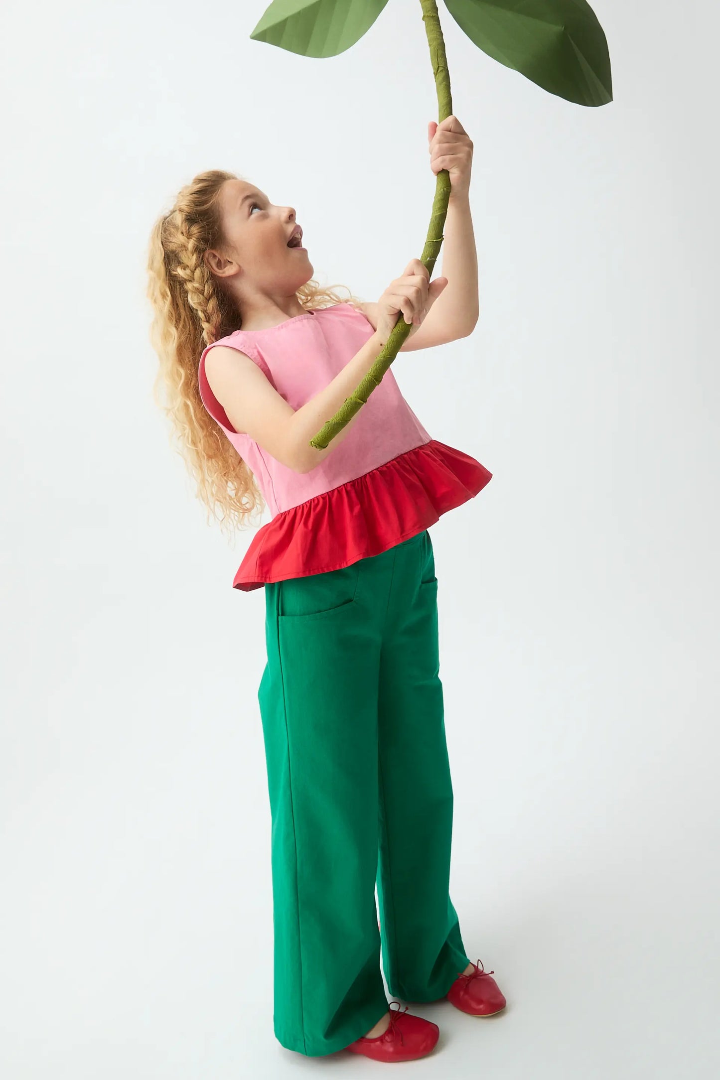 Top per bambina, 100% cotone, bicolore rosa e rosso