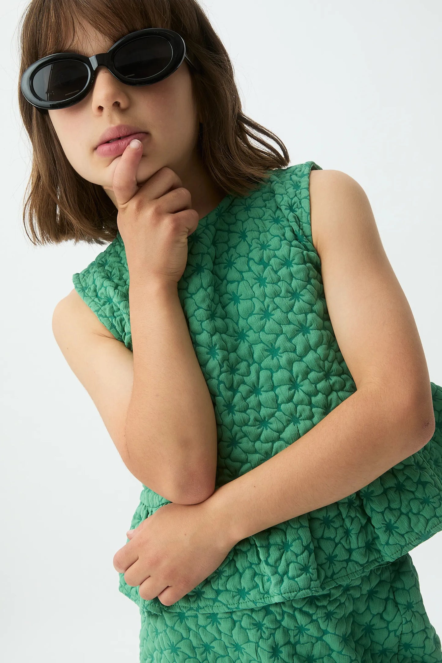 Girl's top with green floral print