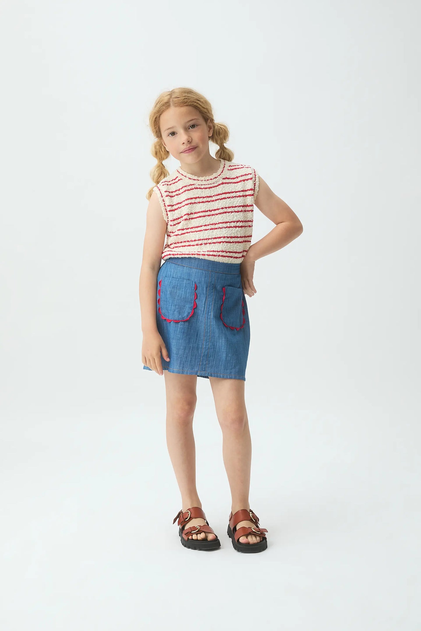 Gonna corta da bambina 100% cotone Chambray