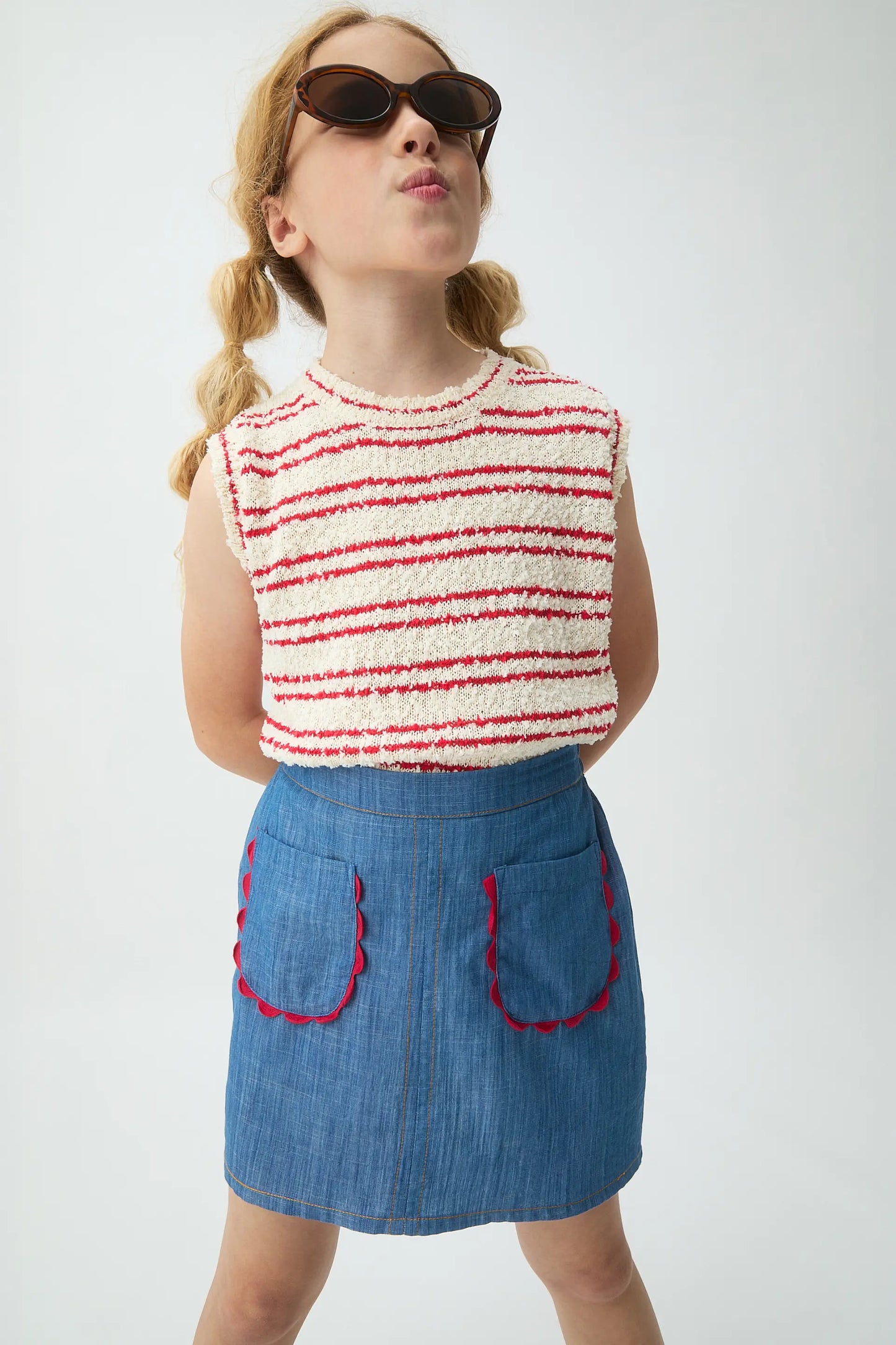 Gonna corta da bambina 100% cotone Chambray