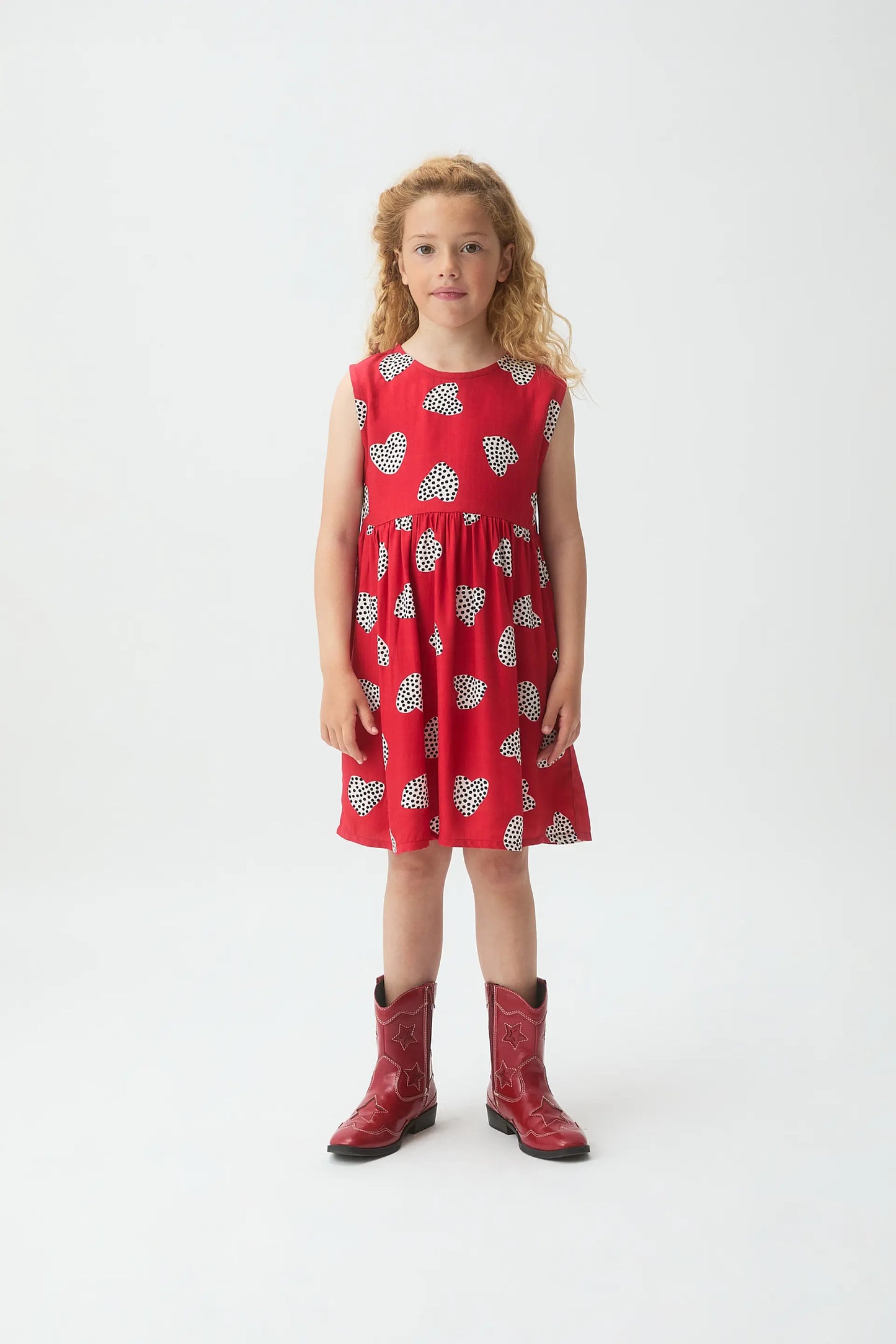 Girl's short dress with Harmony Red print