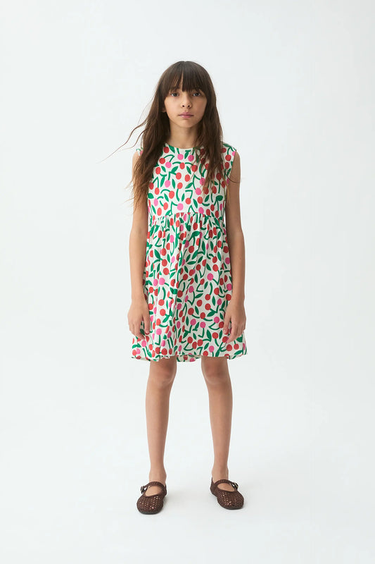 Vestido corto de niña con estampado Guinda