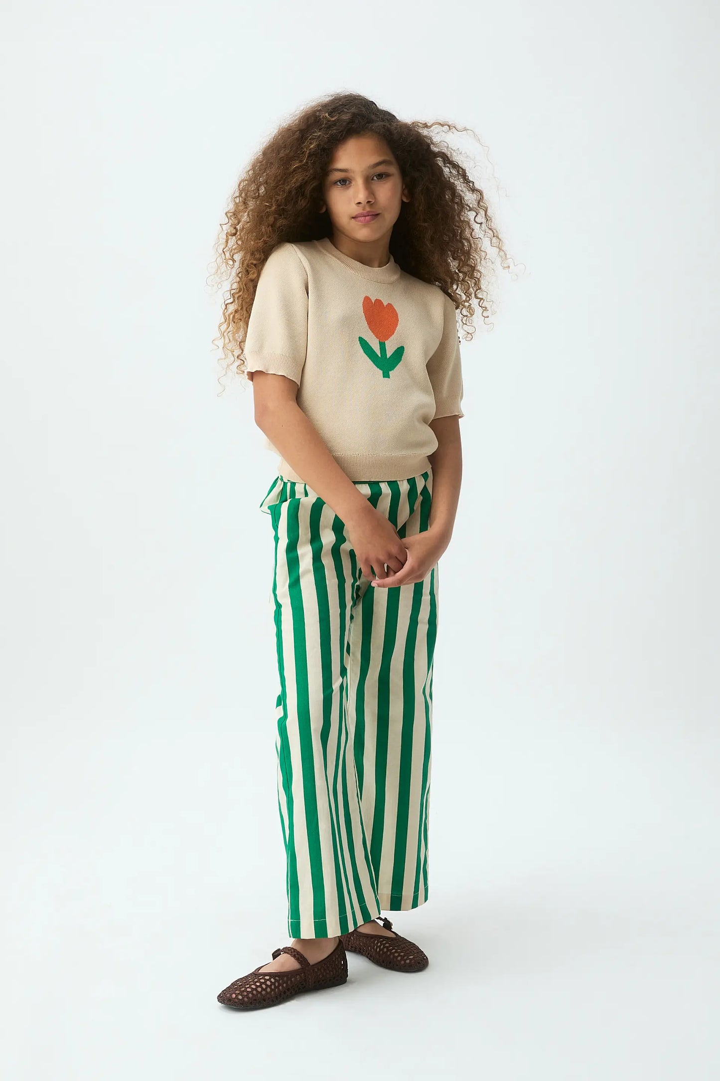 Pantaloni da bambina con stampa di bambù verde