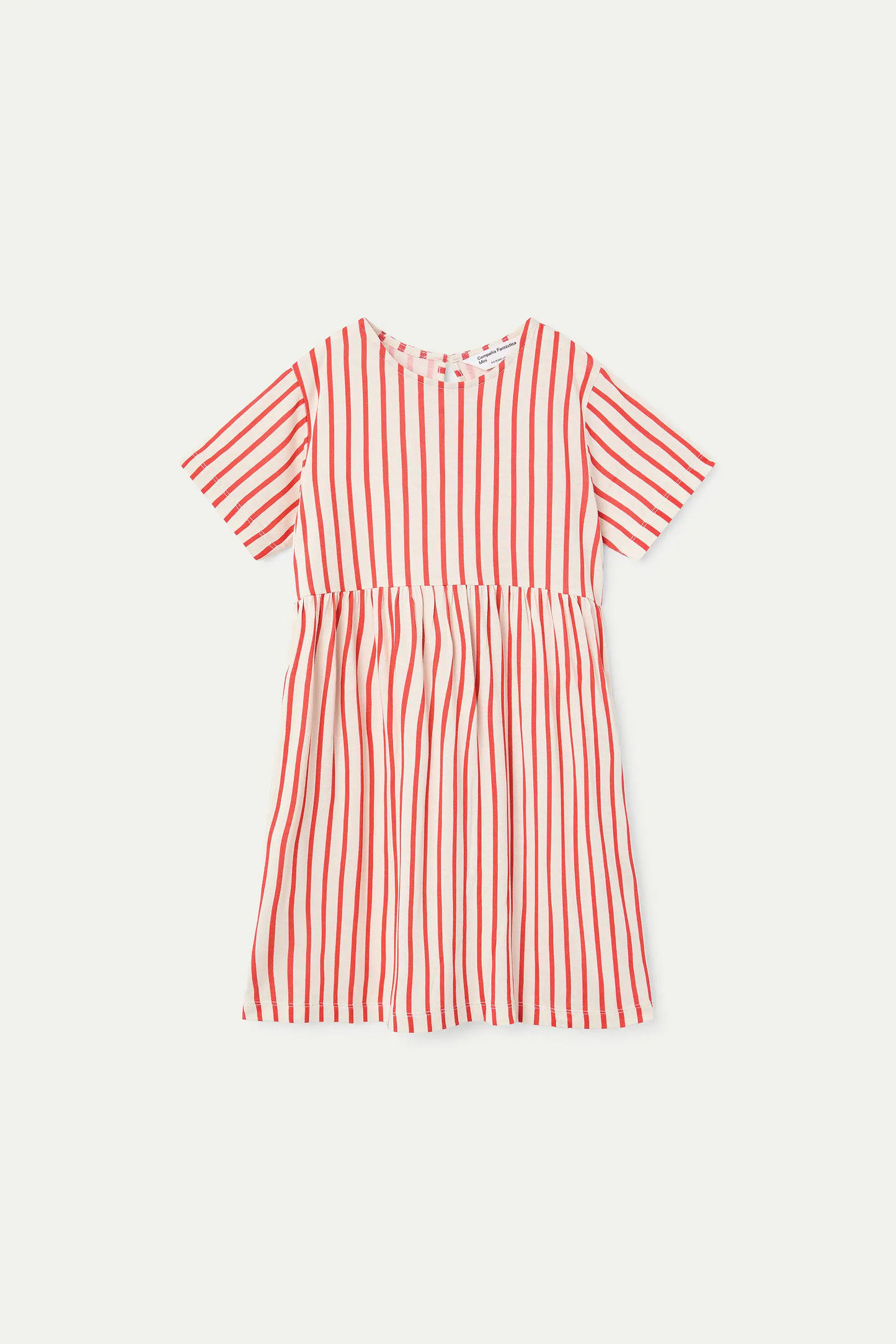 Vestido corto de niña con estampado de rayas rojas