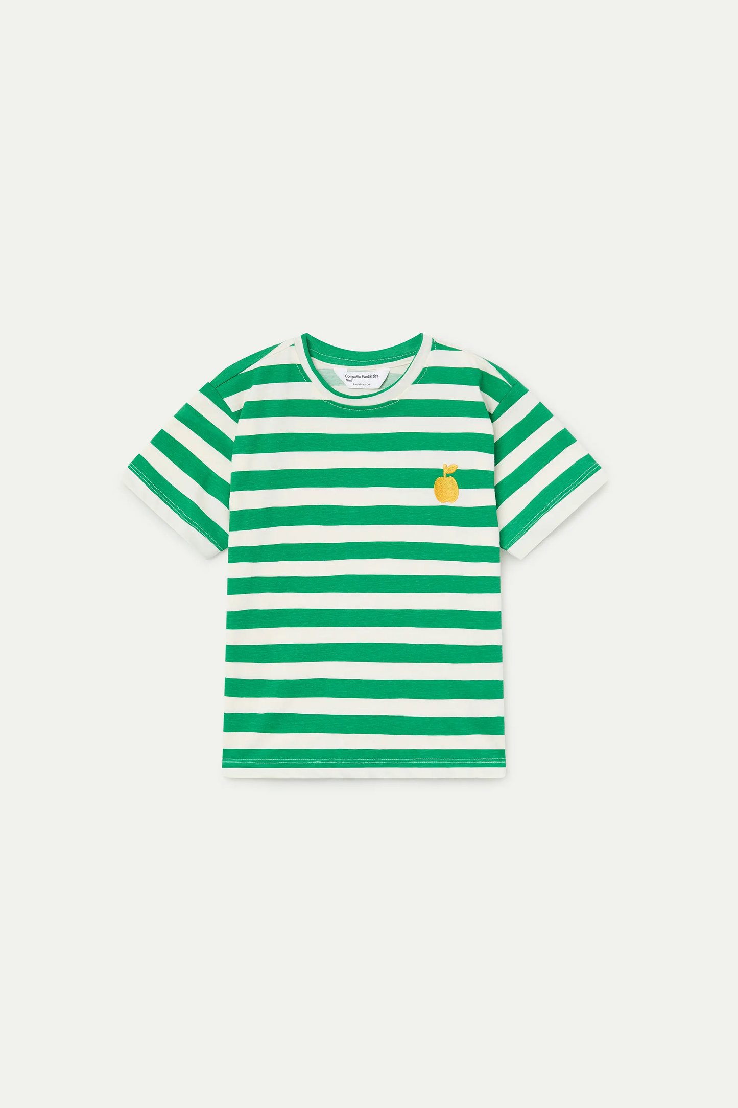 Girl's t-shirt with green striped print and apple embroidery