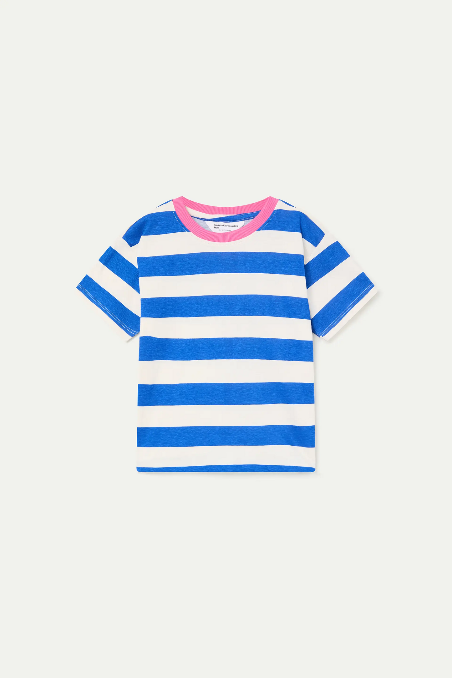 Camiseta de niña con estampado de rayas azul y blanca