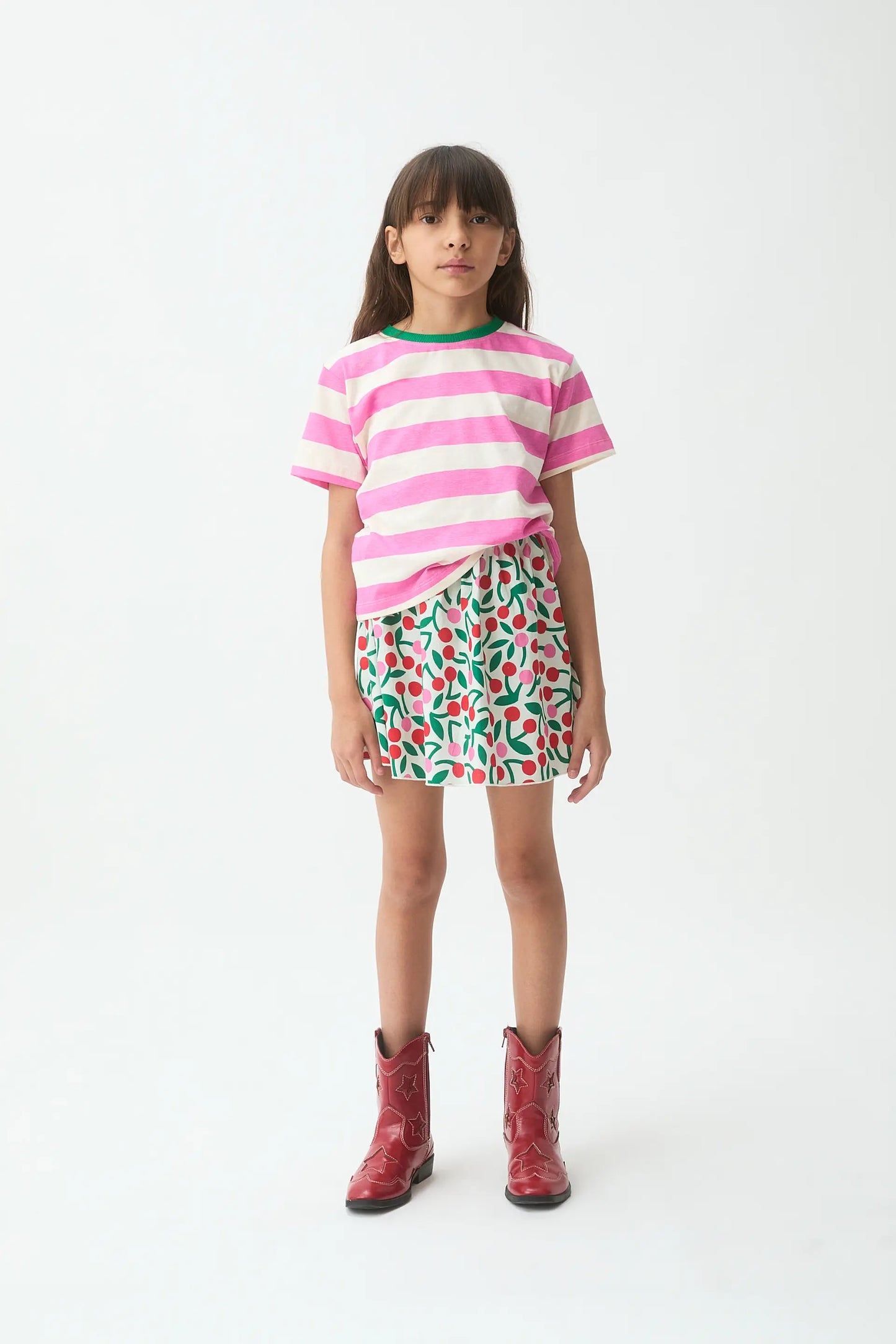 Girl's t-shirt with pink and white striped print