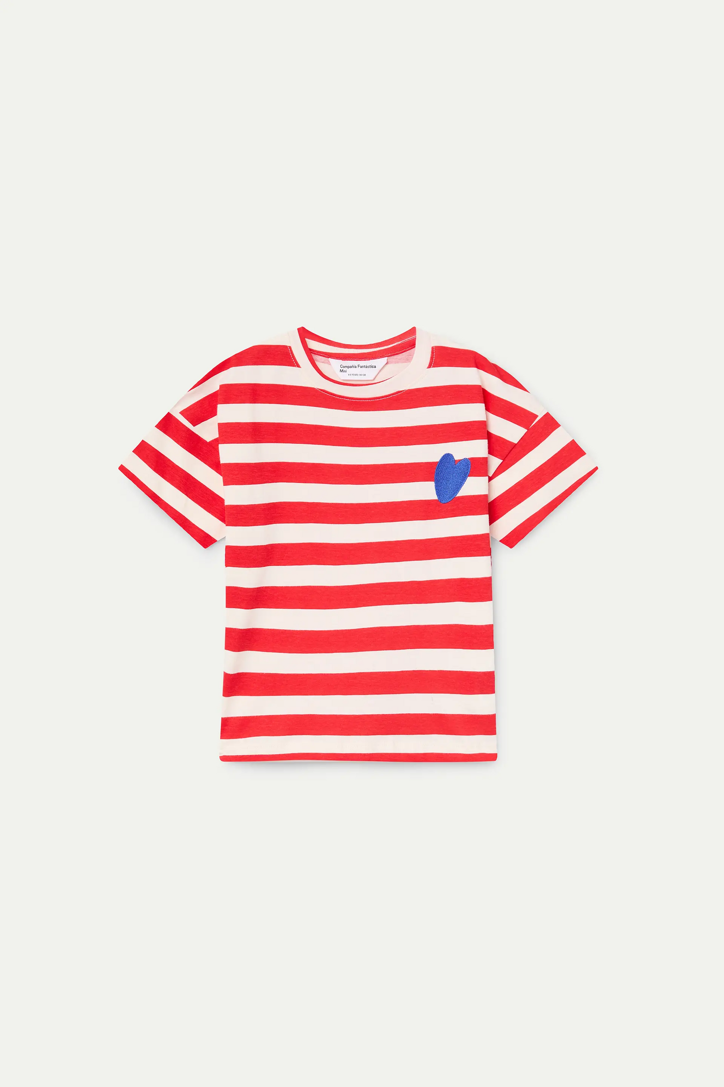 Girl's t-shirt with red striped print and embroidered heart