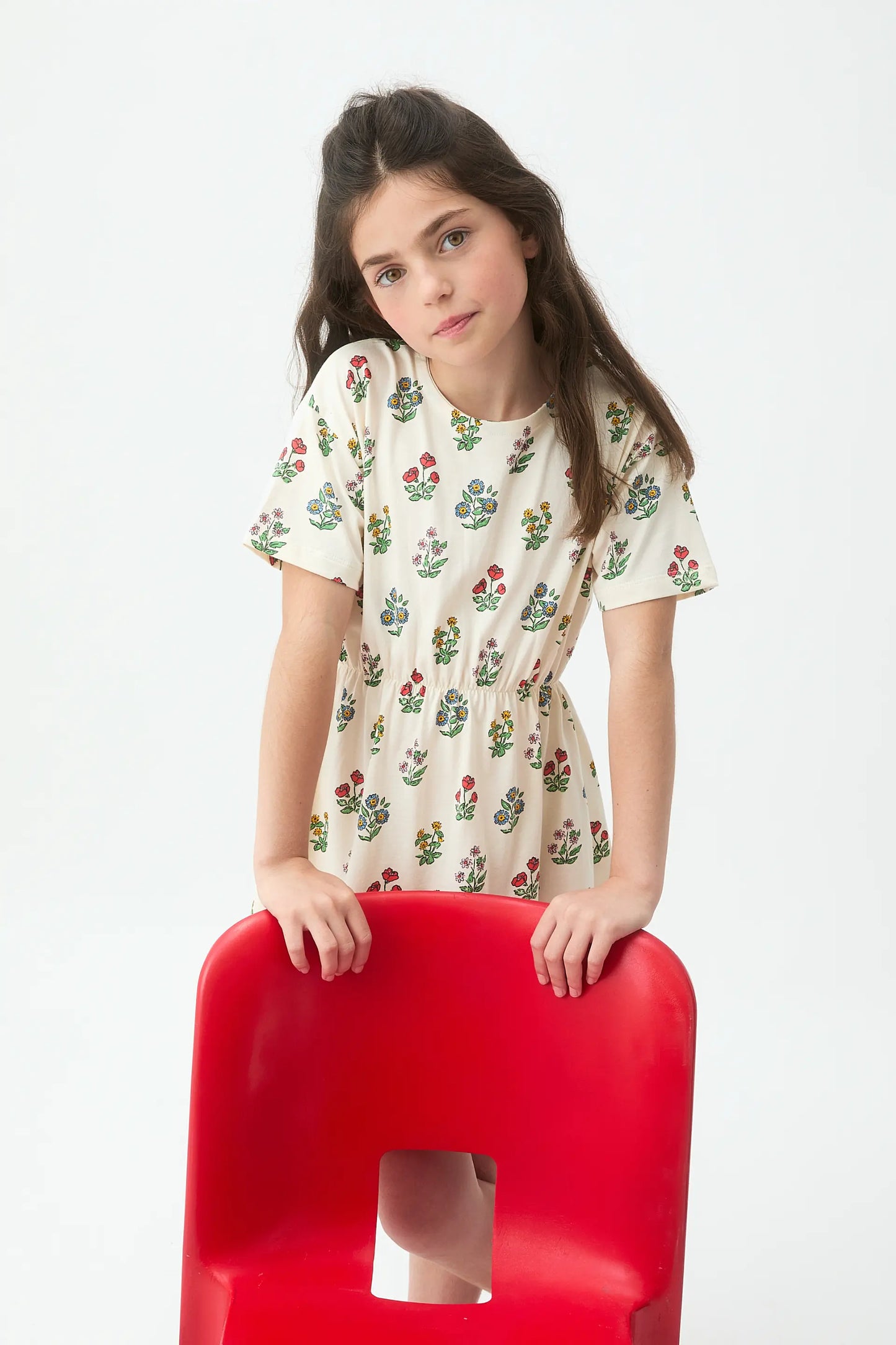 Short dress for girls with gardener print