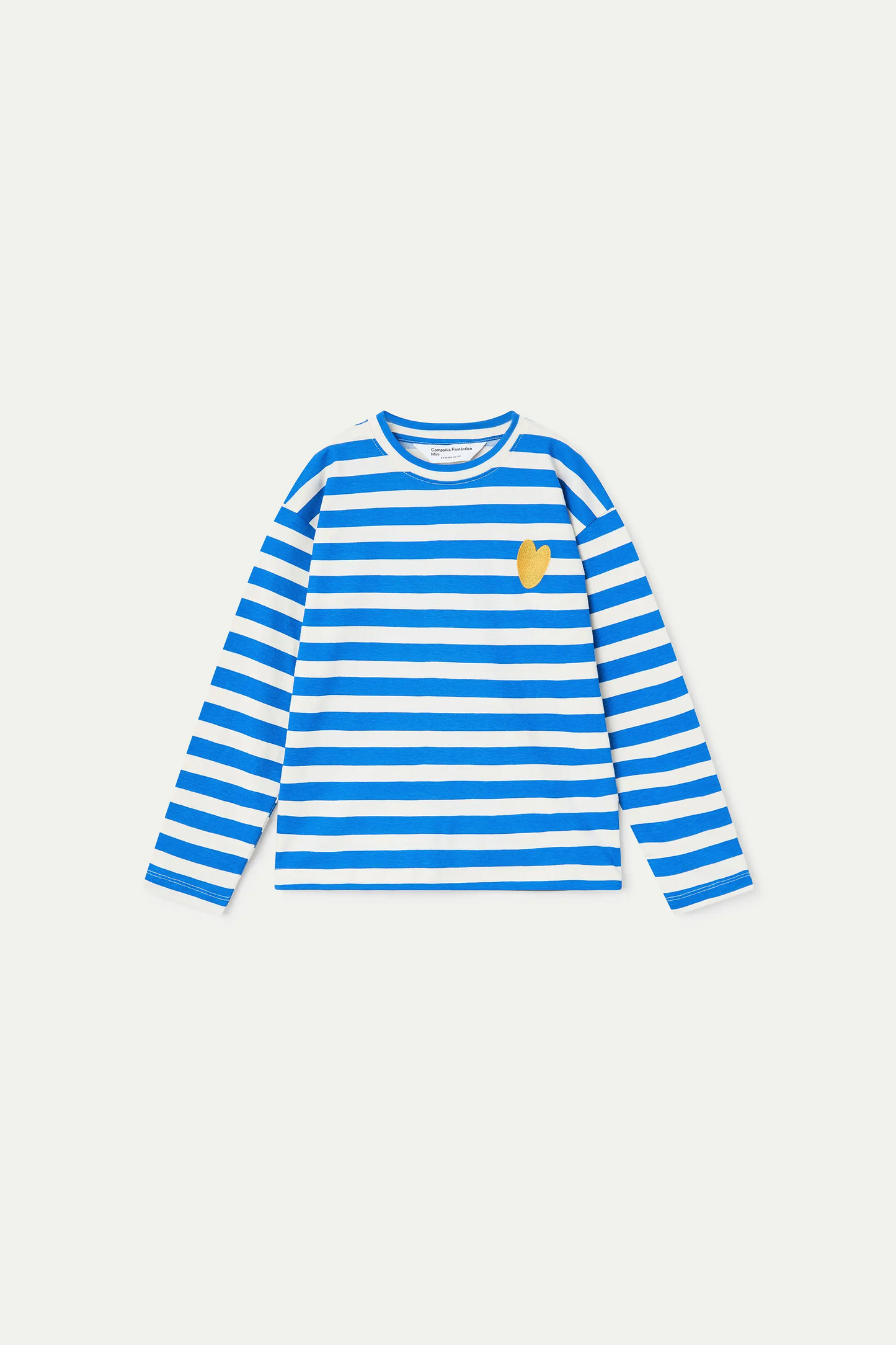 Camiseta manga larga de niña con estampado de rayas azul y blanco