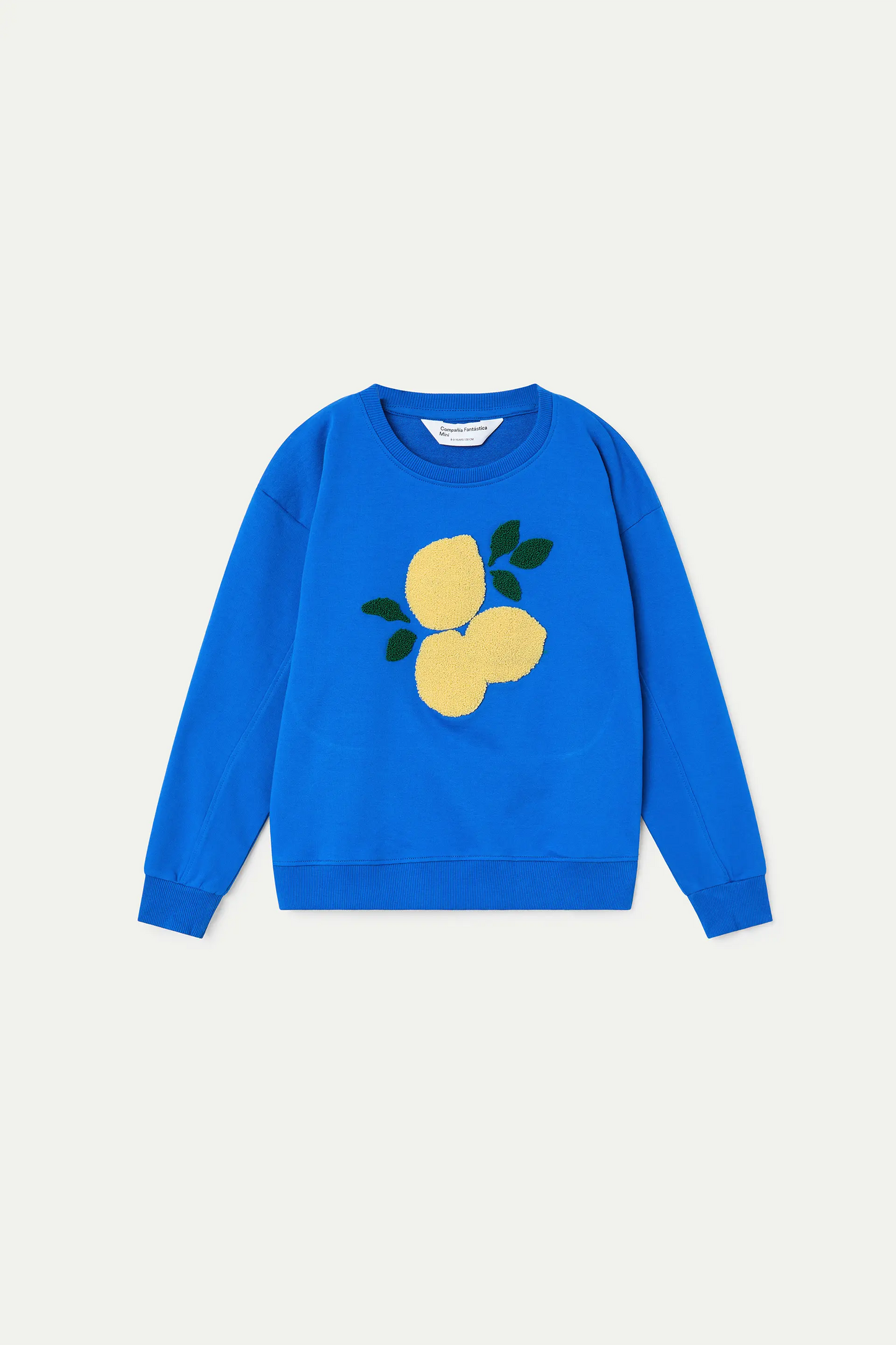 Blue girl's sweatshirt with lemon patch