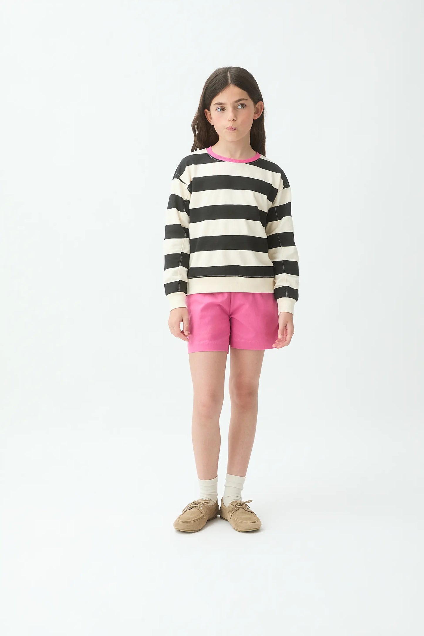 Girls' sweatshirt with black and white striped print