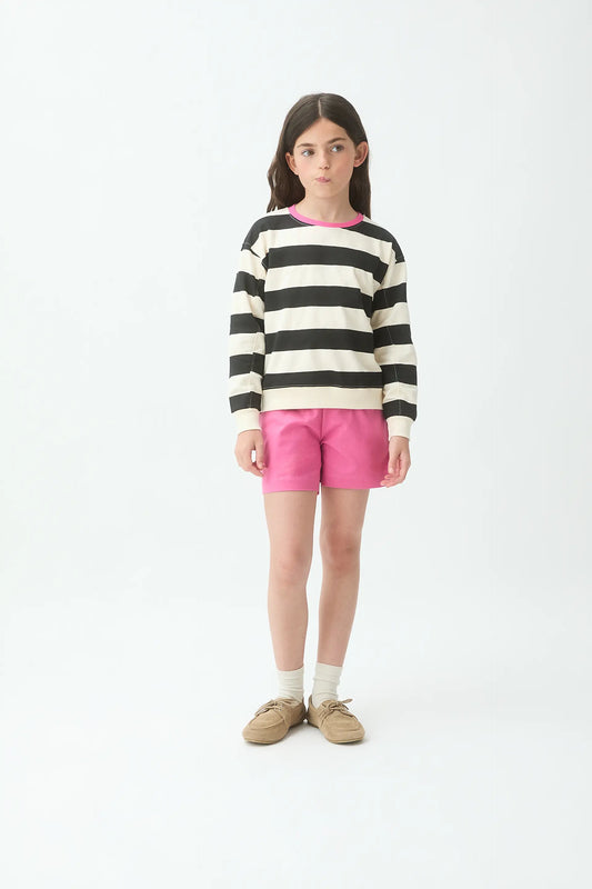 Sudadera de niña con estampado de rayas blanco y negro