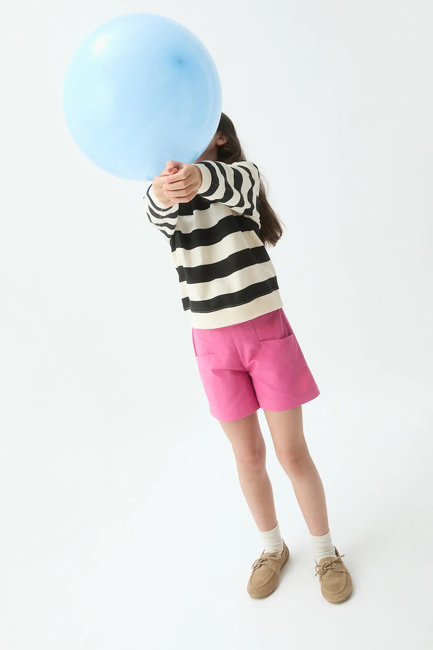 Girls' sweatshirt with black and white striped print