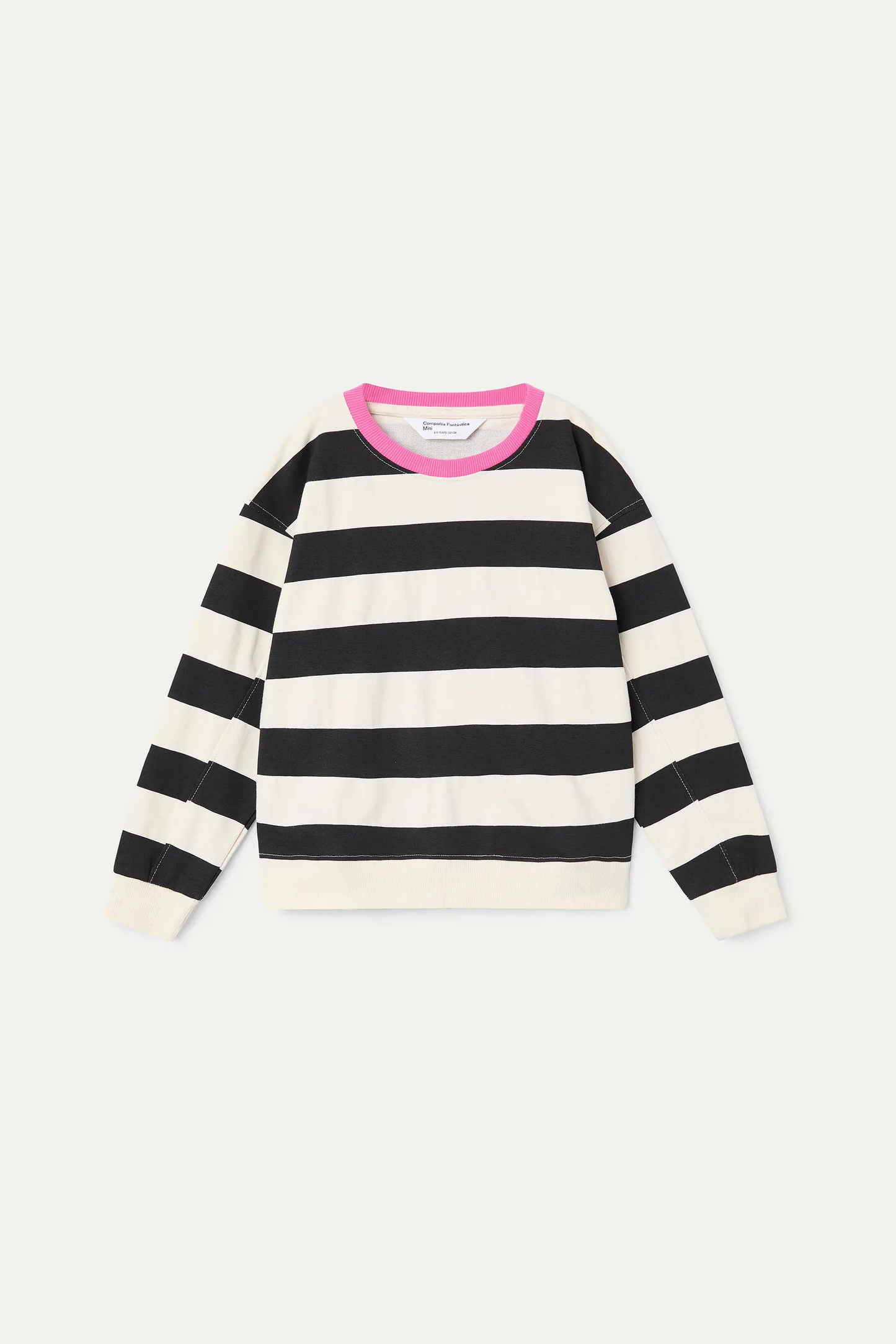 Girls' sweatshirt with black and white striped print