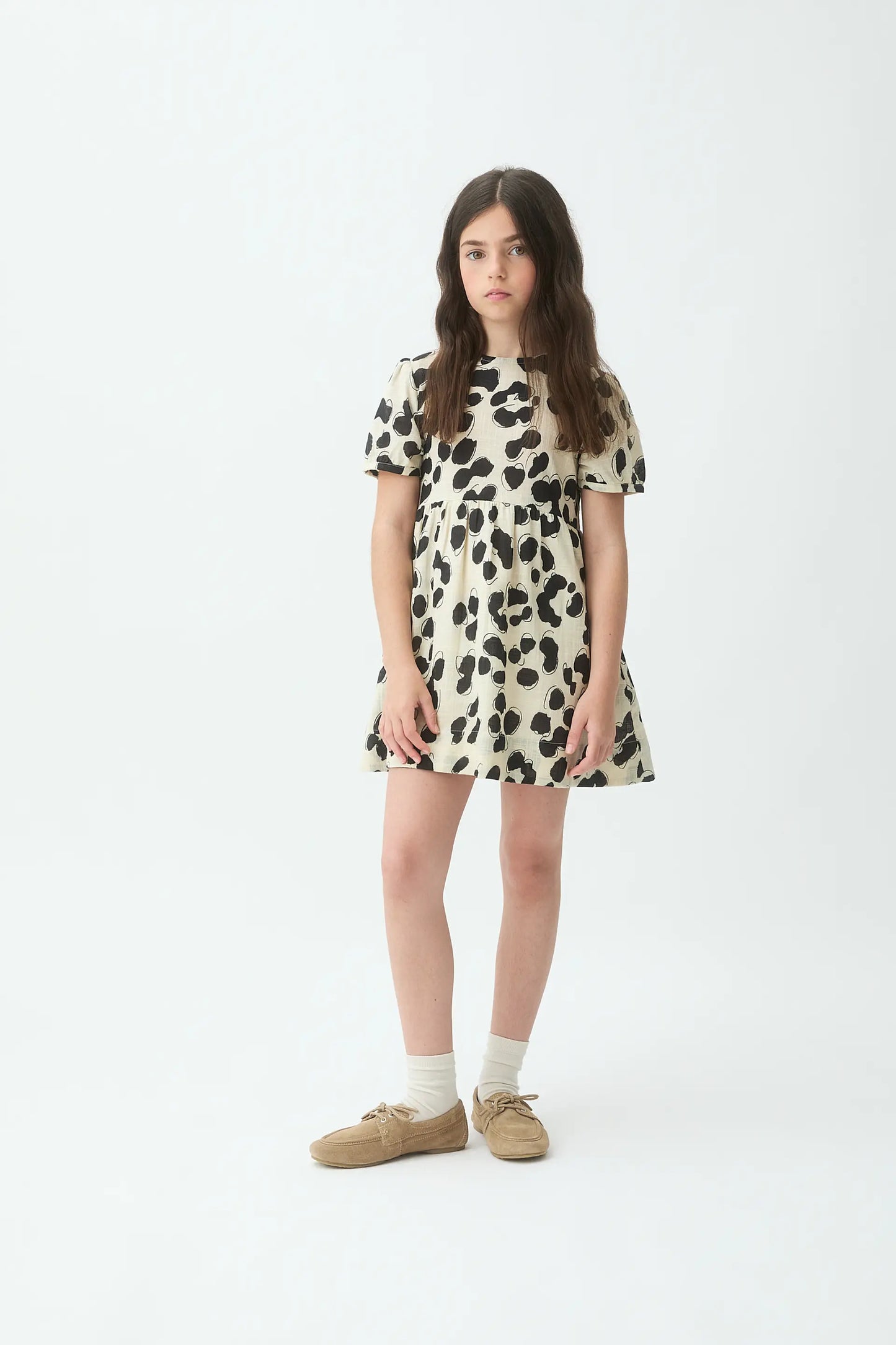 Short dress for girls with Dalmatian print