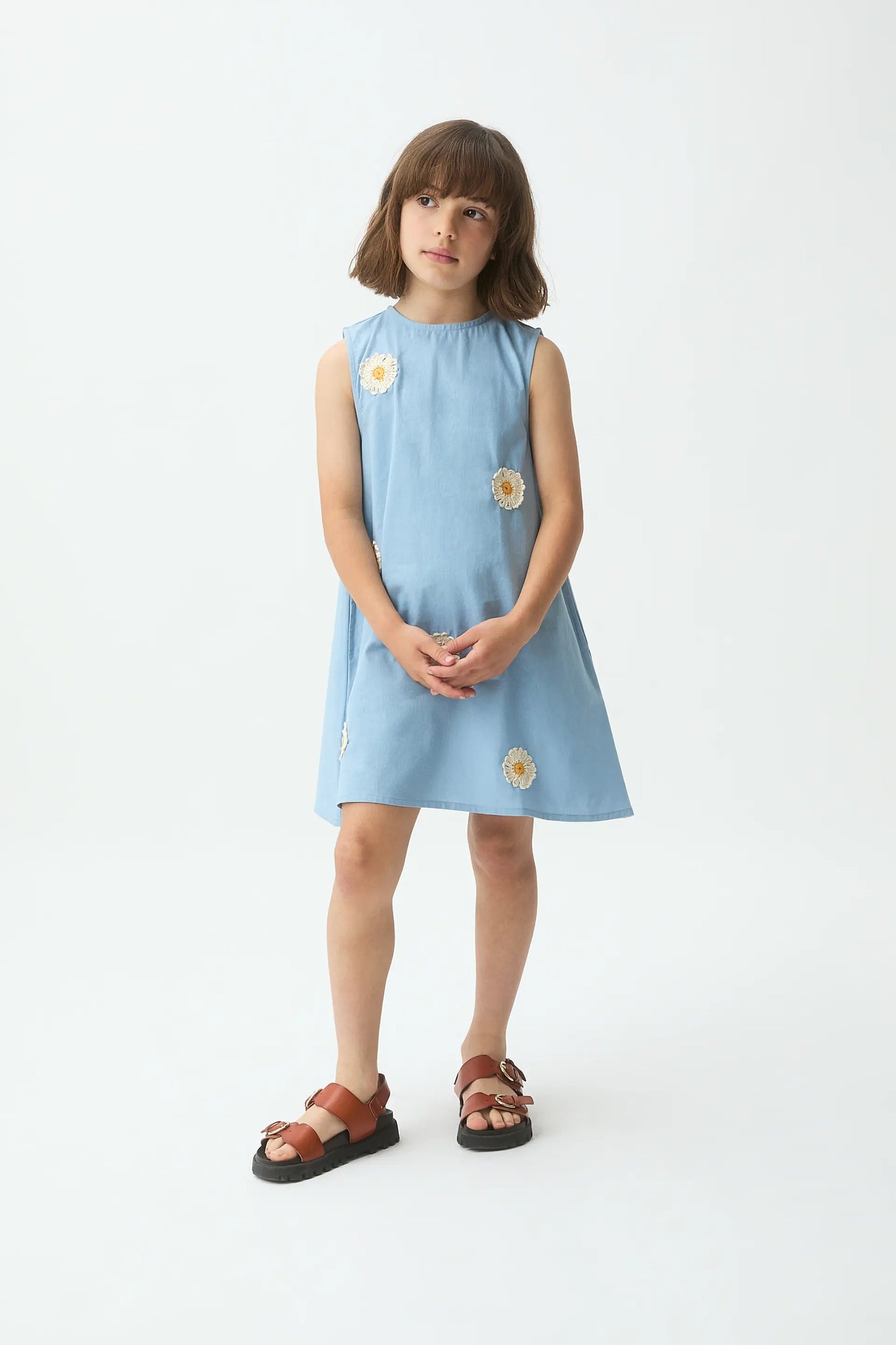 Short dress for girls, 100% cotton, with daisies