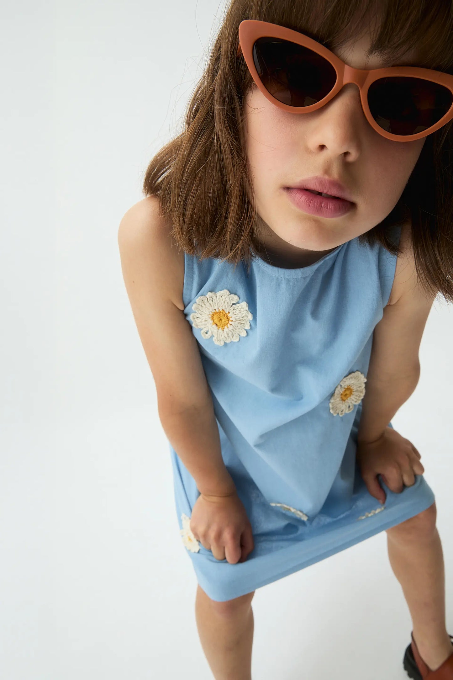Short dress for girls, 100% cotton, with daisies