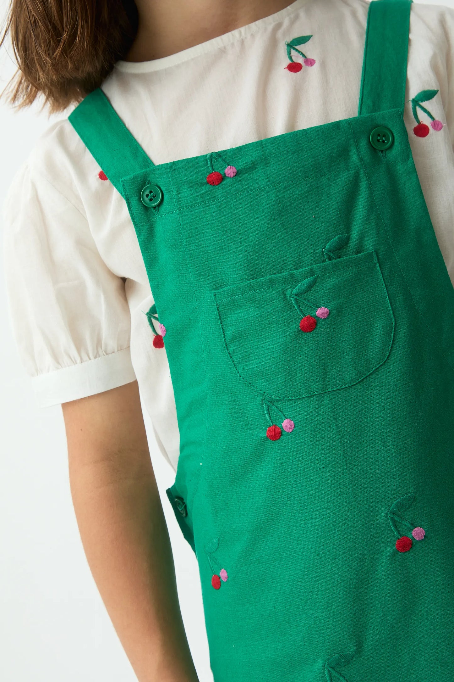 Vestito scamiciato da bambina, 100% cotone con stampa ciliegie