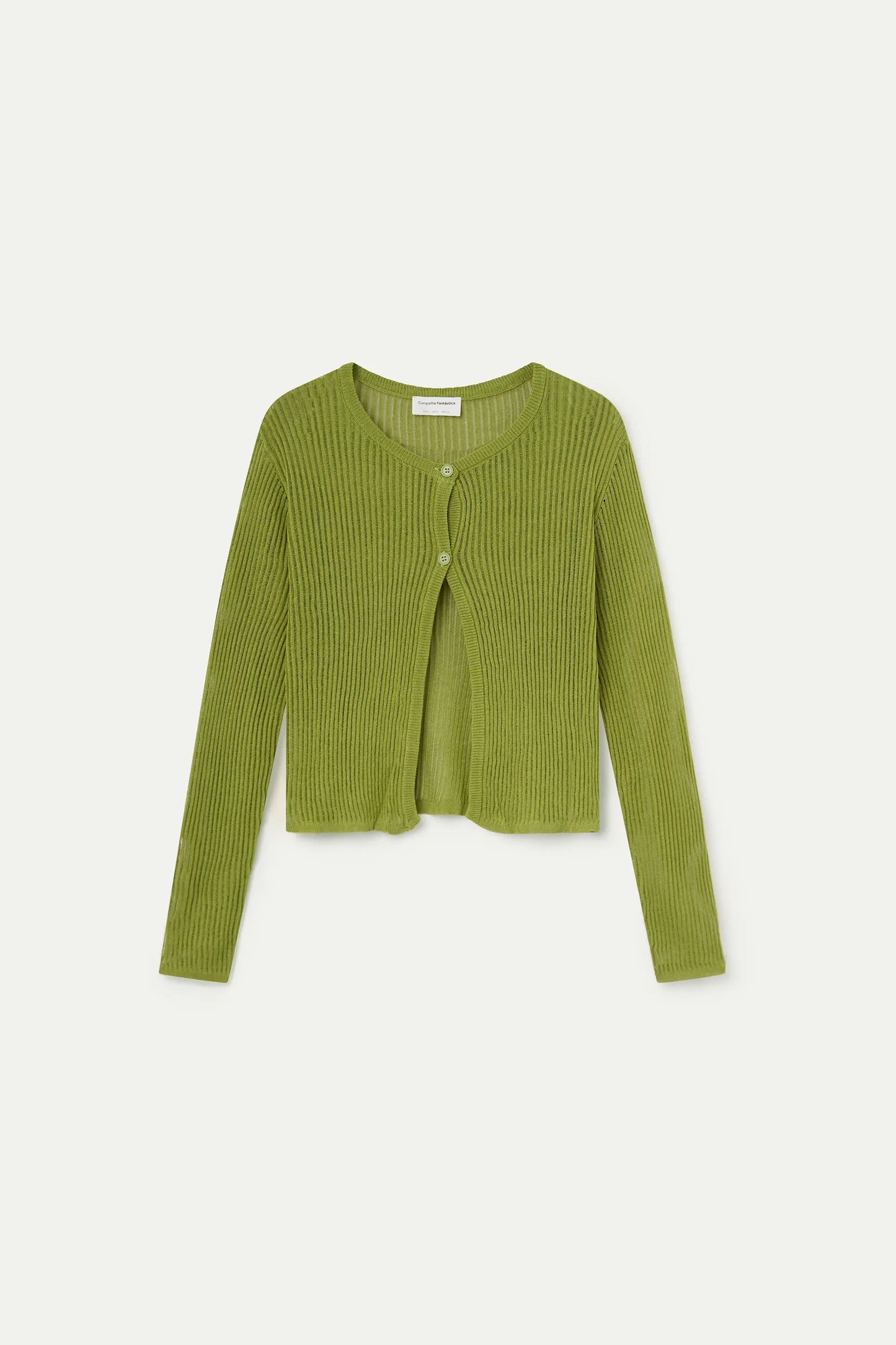 Long-sleeved green knit cardigan