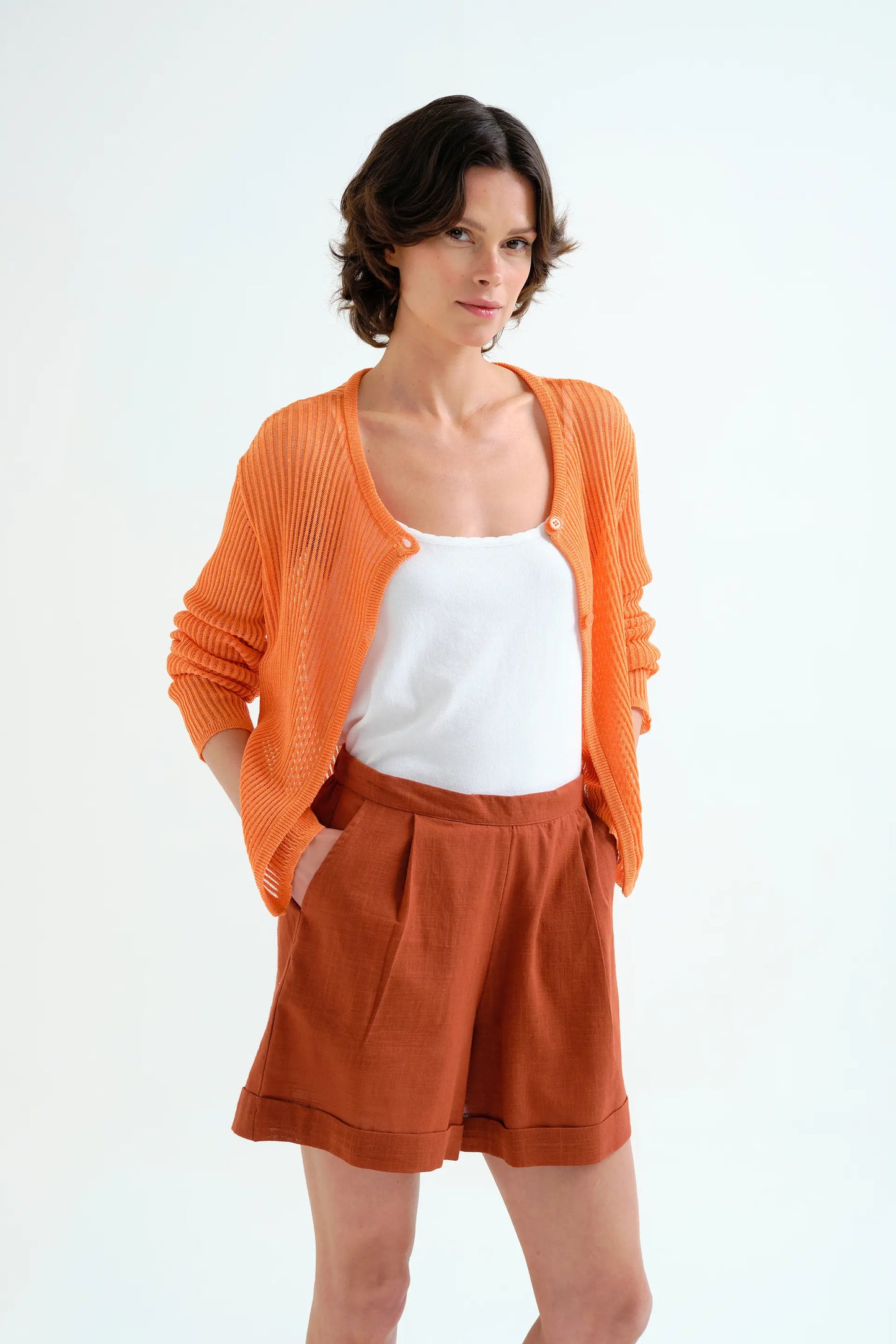 Cardigan in maglia arancione