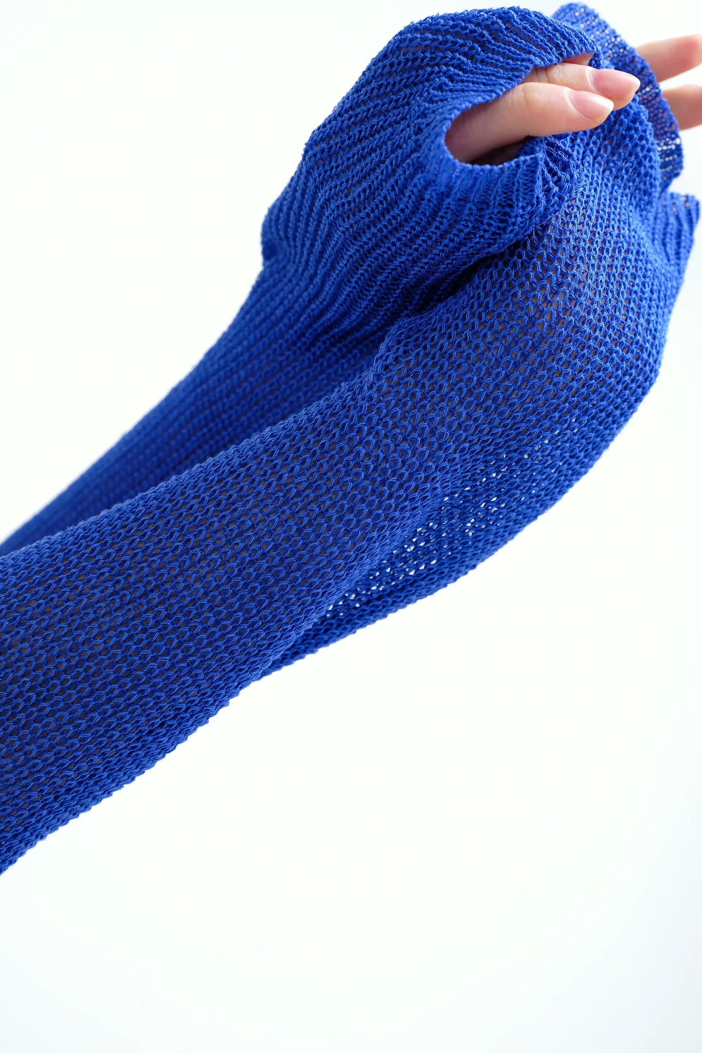 Blue openwork knit sweater