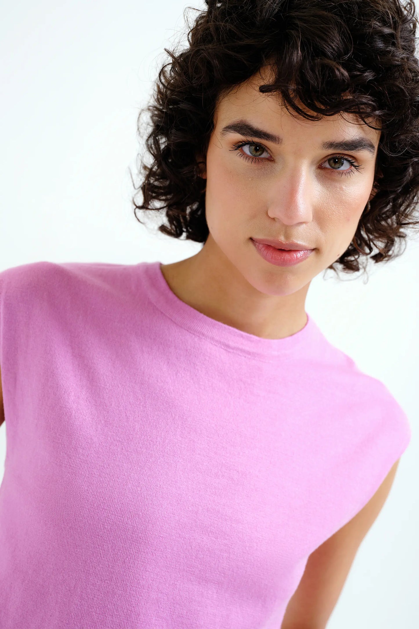 Top de punto suave rosa