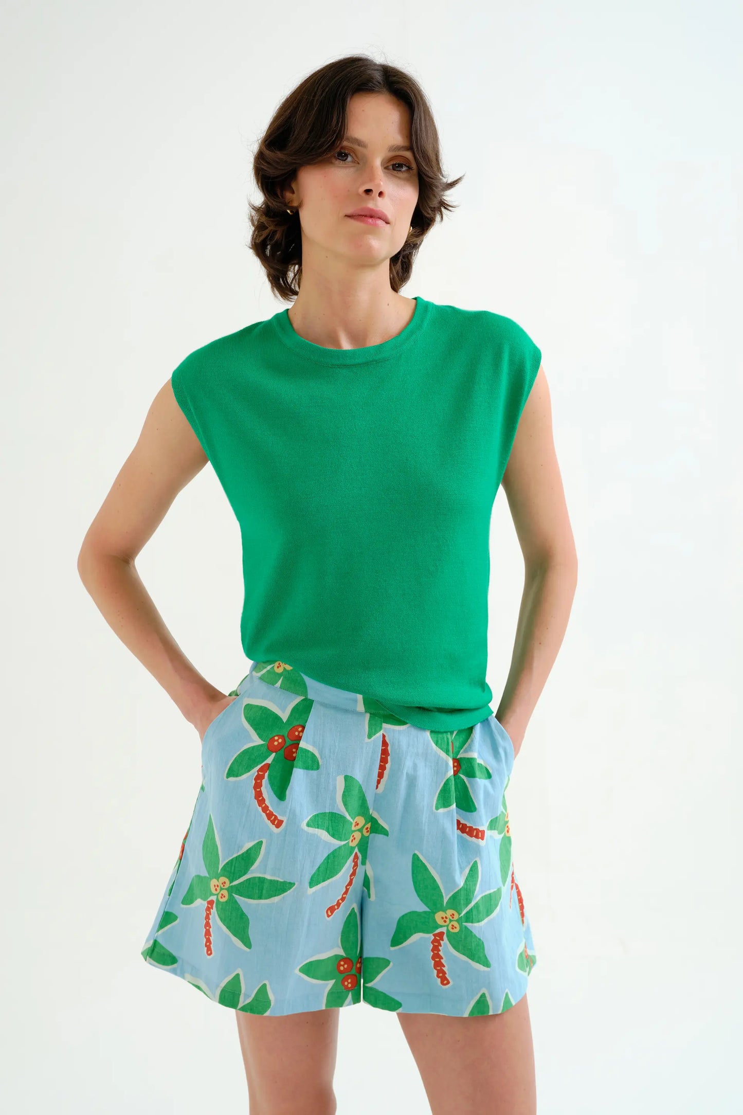 Top de punto suave verde