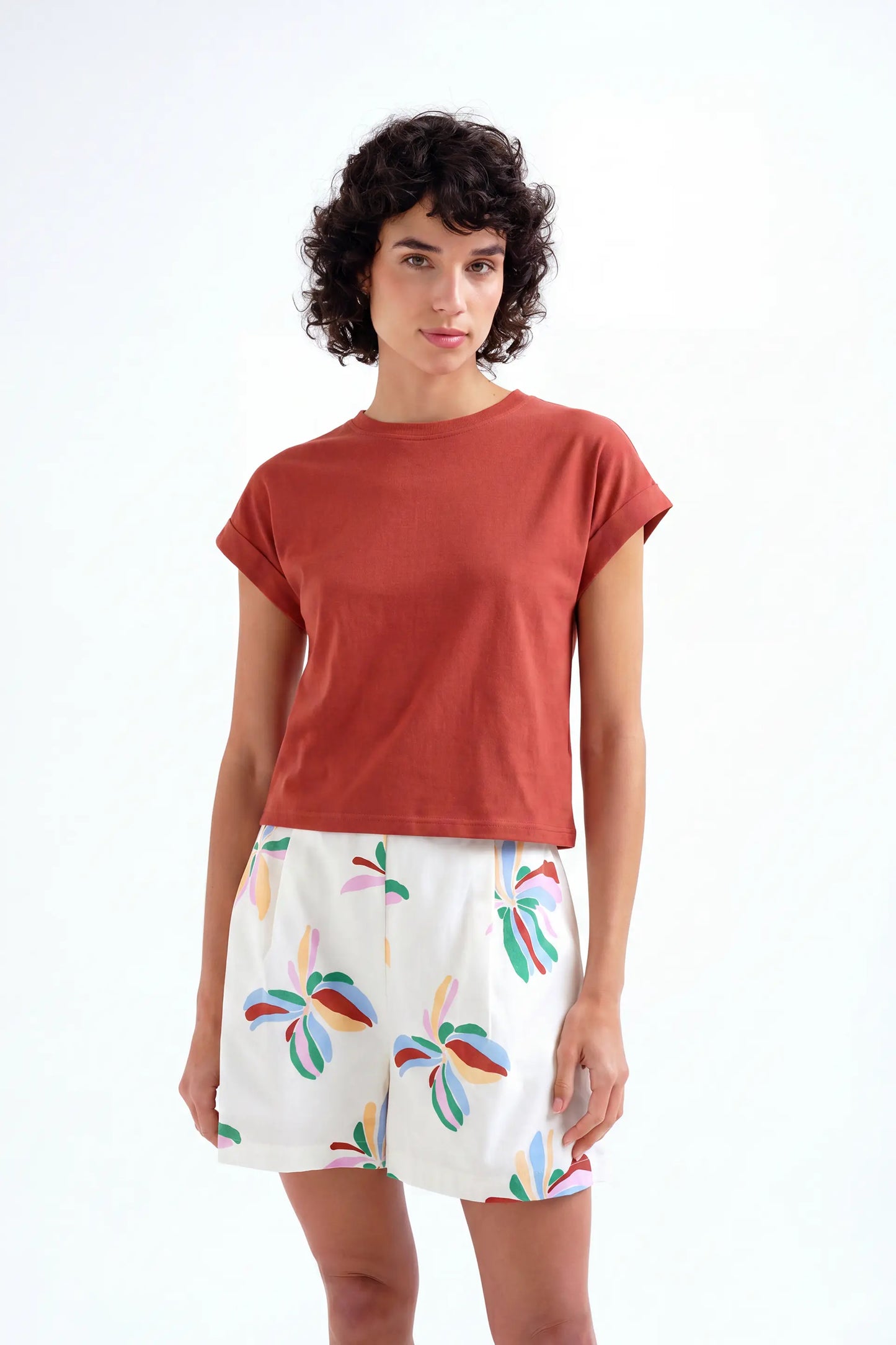 T-shirt in misto cotone marrone