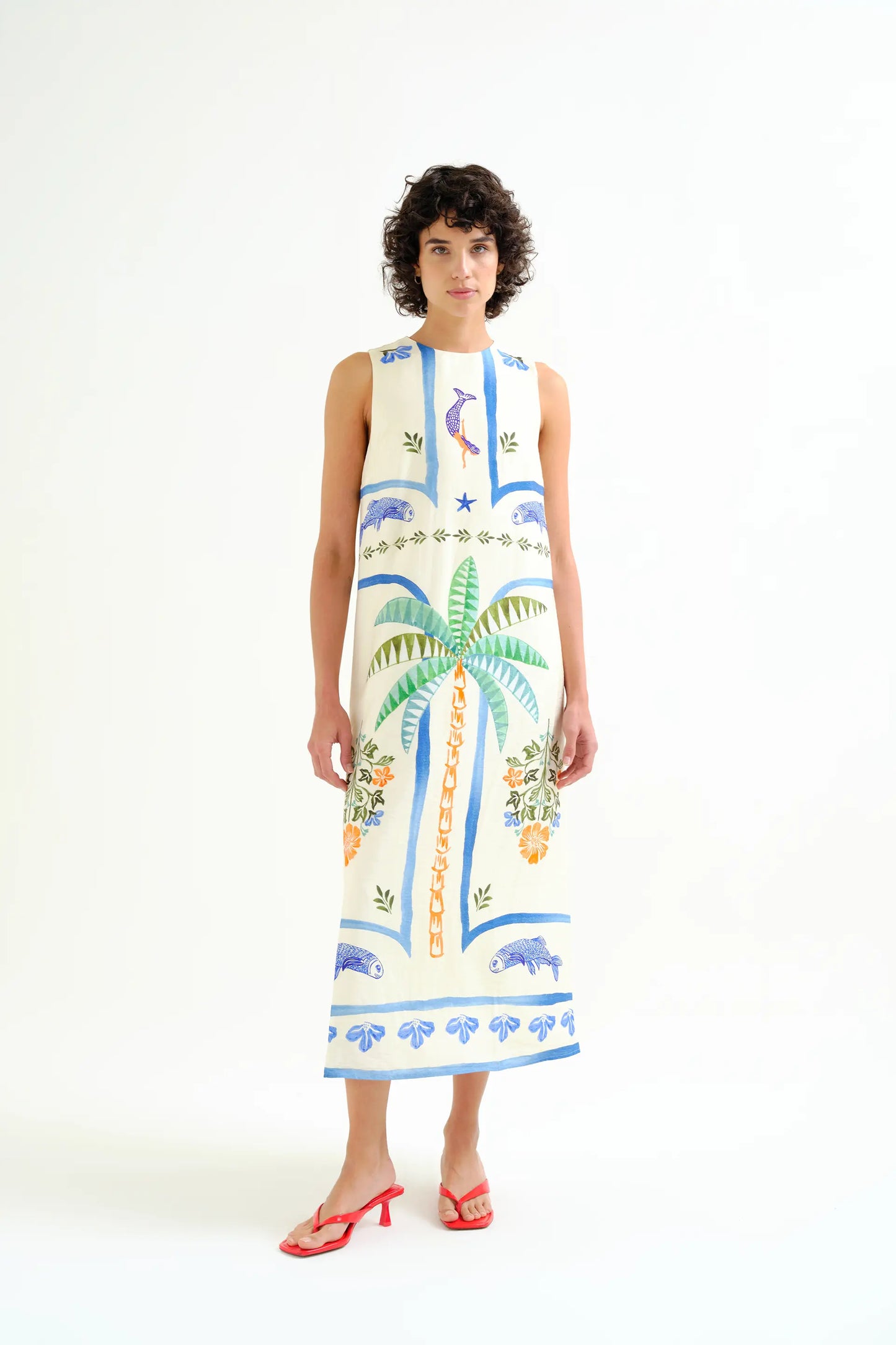 Long dress with Palm & Mermaid print