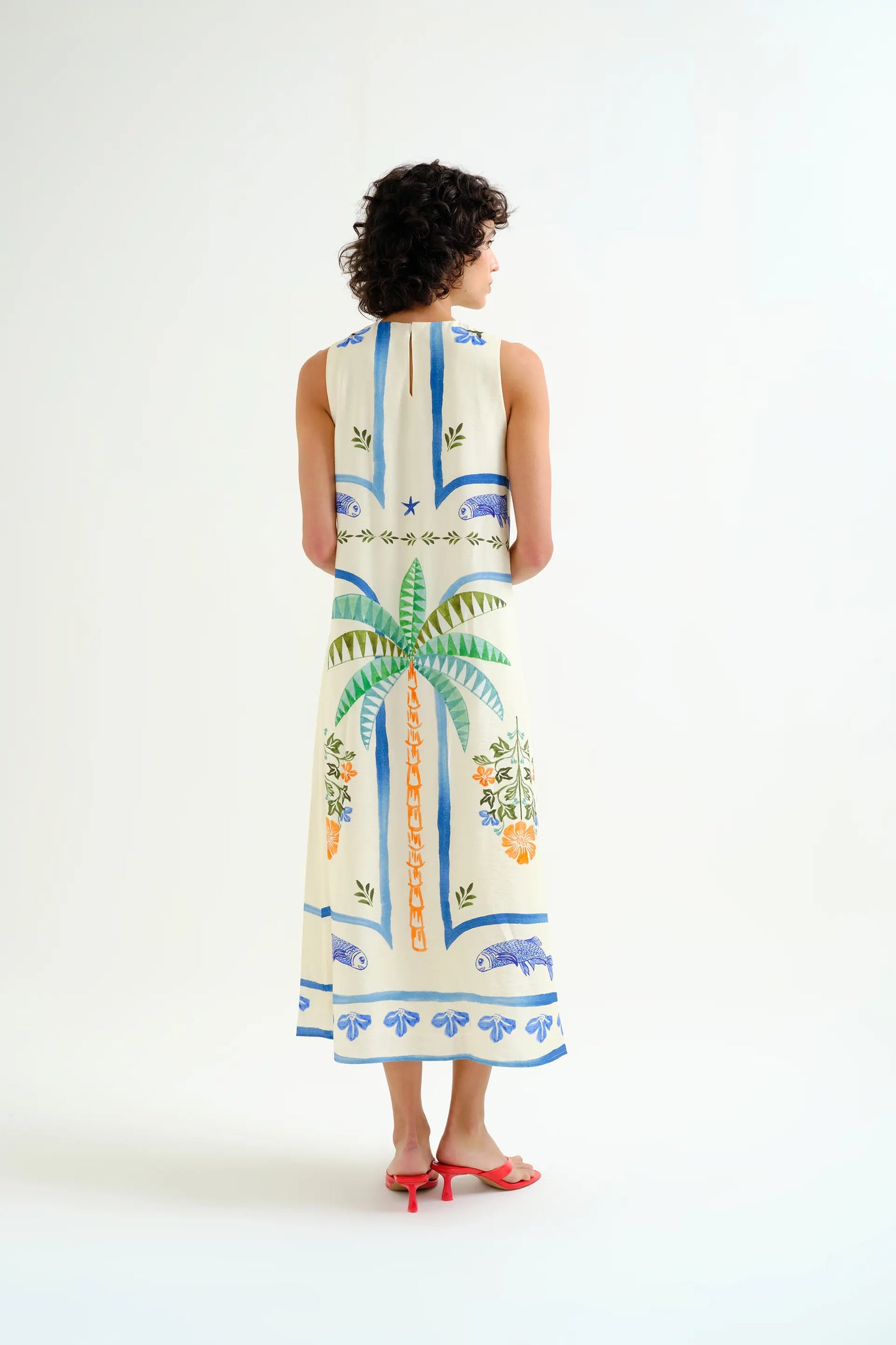 Long dress with Palm & Mermaid print