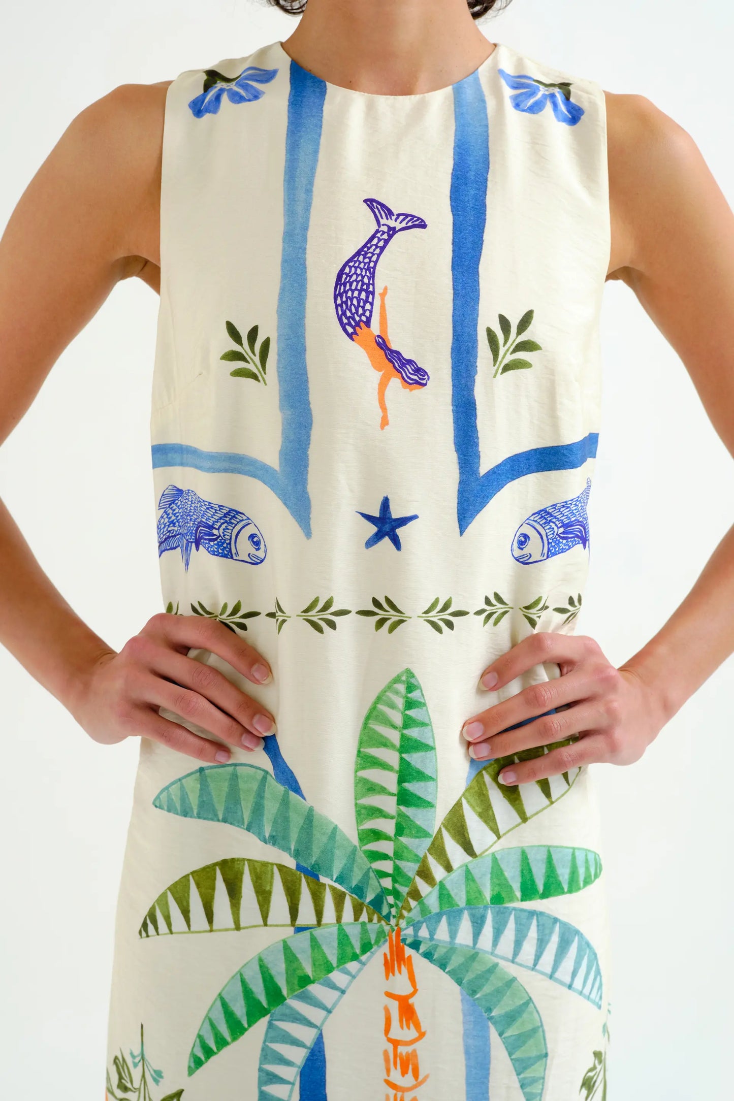 Long dress with Palm & Mermaid print